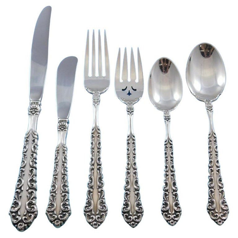 Scroll by Heirloom Oneida Sterling Silver Flatware Set Service 74 Pcs For Sale at 1stDibs