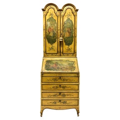 Venetian Secretaire Cabinet in Hand Painted Yellow Lacquer