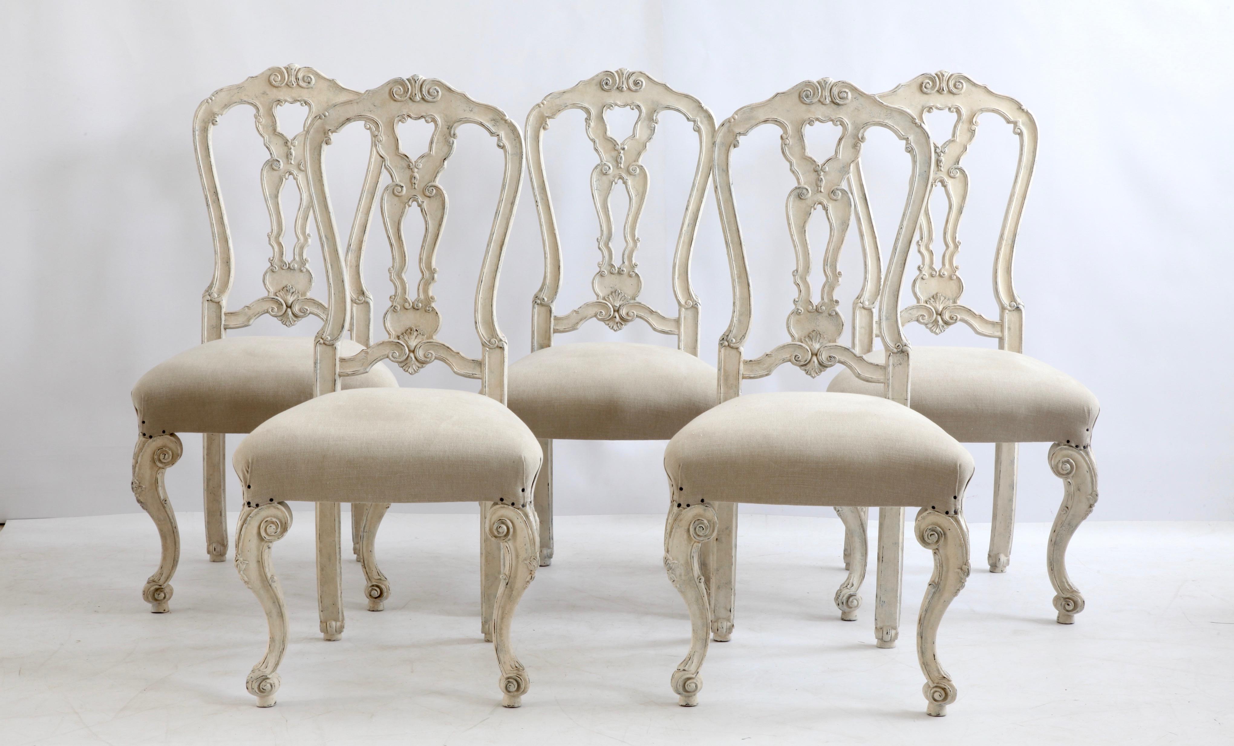 Gesso Venetian Set of 6 Dining Chairs Made by La Maison London For Sale