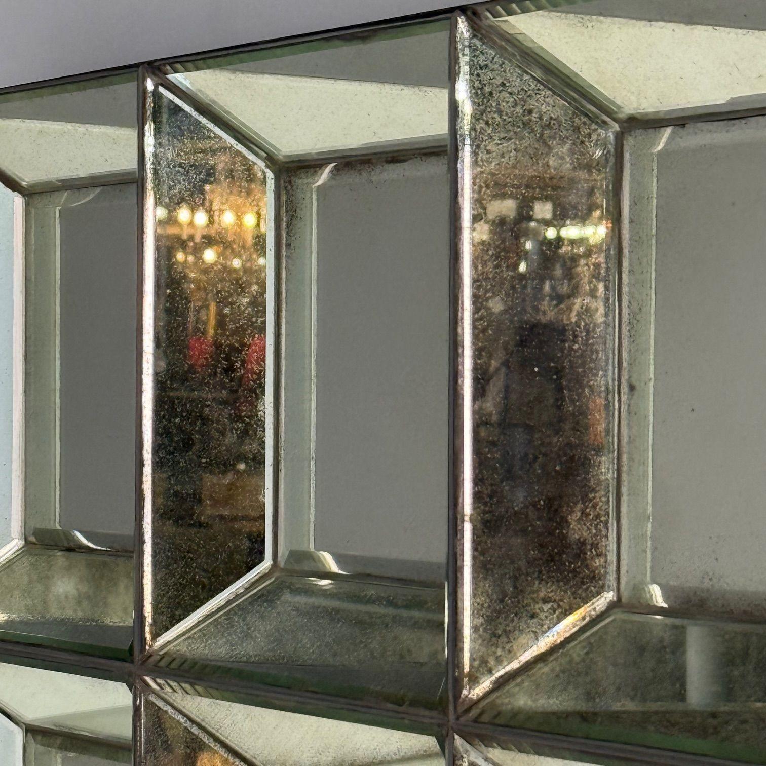 Modern Venetian Shadowbox Wall Mirror, Distressed Beveled Glass, 21st C.