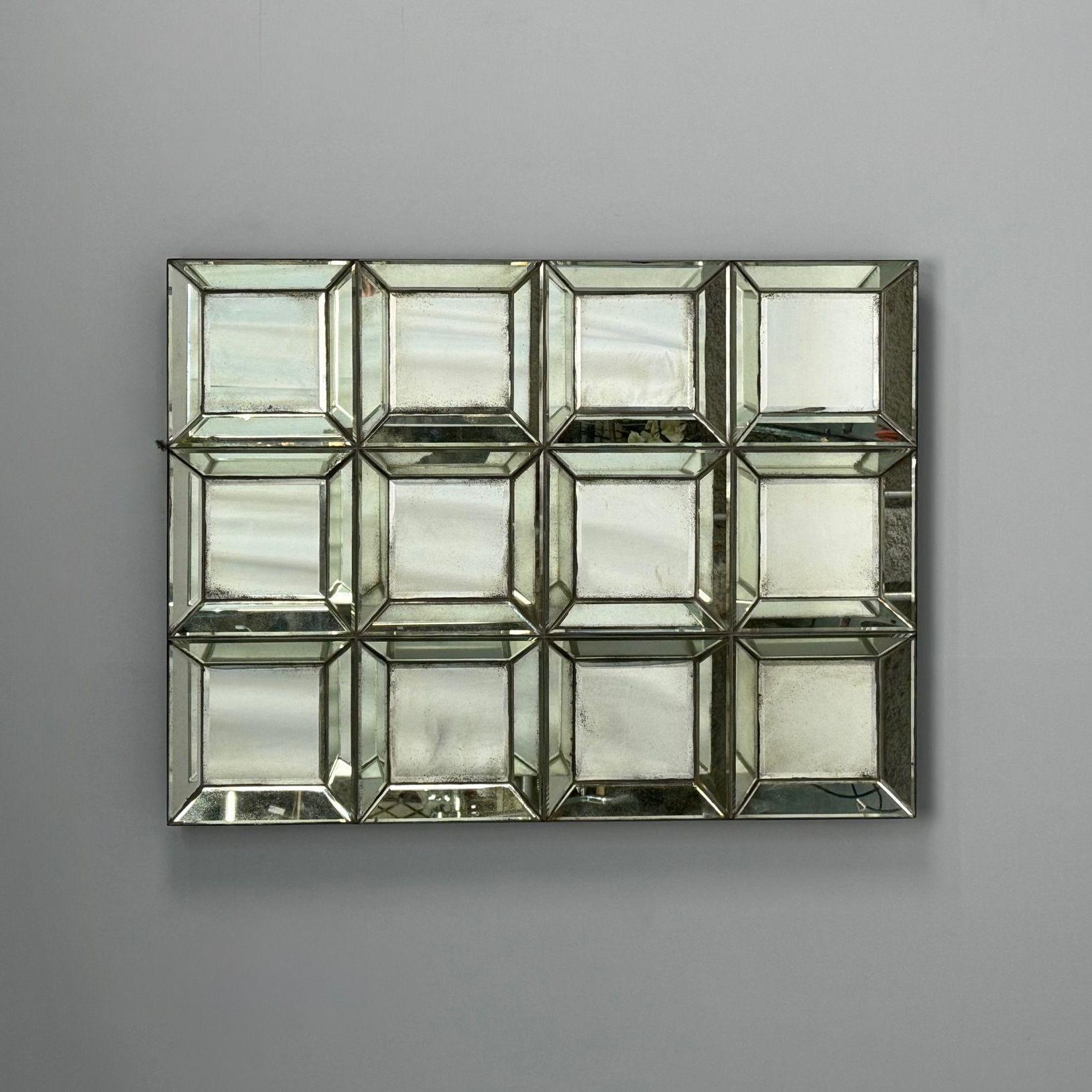Venetian Shadowbox Wall Mirror, Distressed Beveled Glass, 21st C. In Good Condition In Manhasset, NY