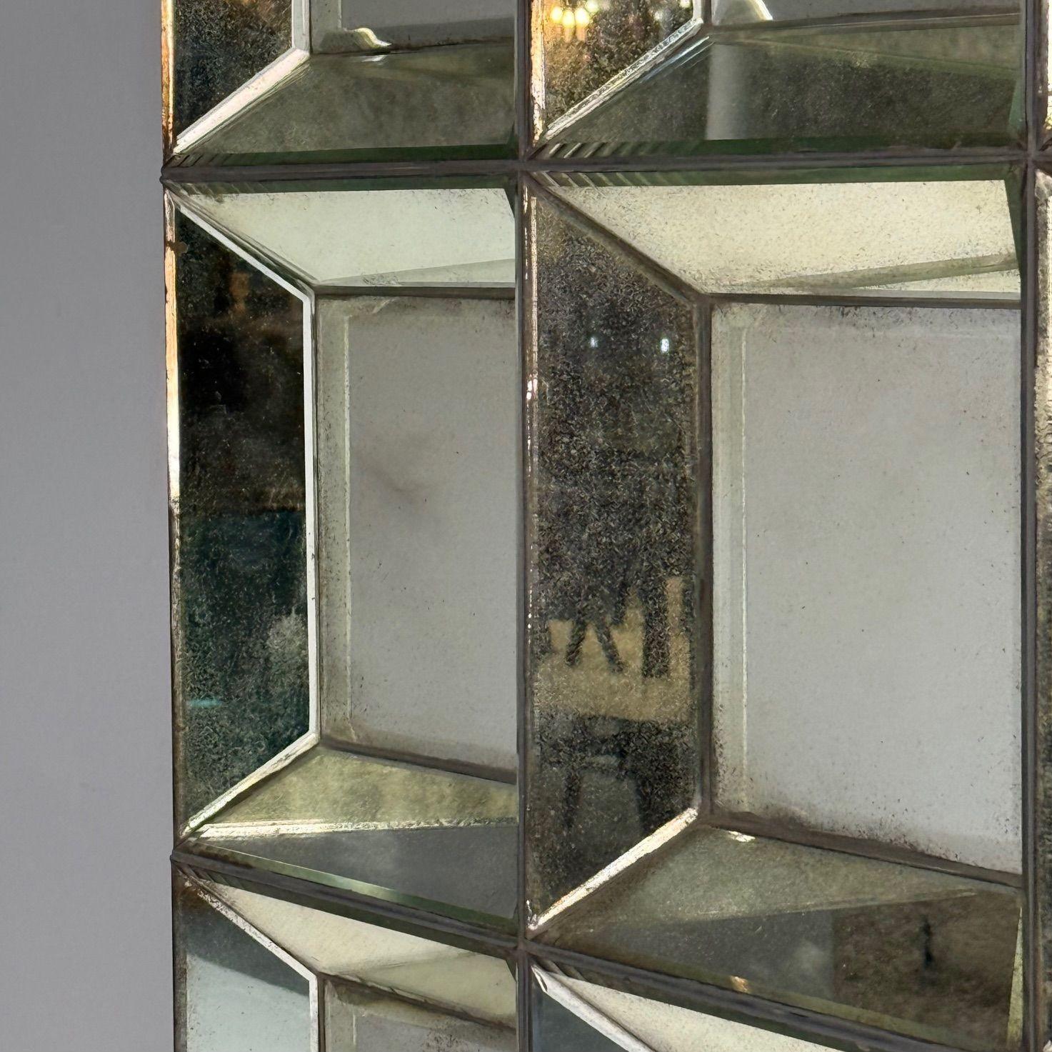 Contemporary Venetian Shadowbox Wall Mirror, Distressed Beveled Glass, 21st C.