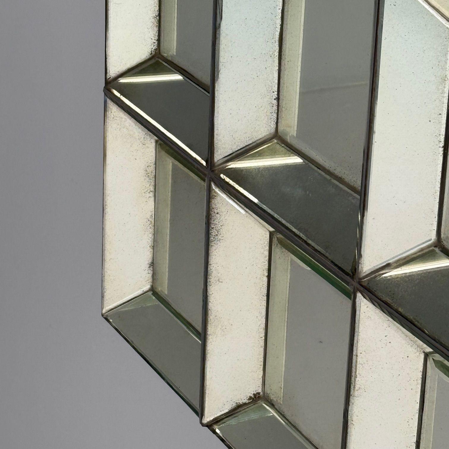 Venetian Shadowbox Wall Mirror, Distressed Beveled Glass, 21st C. 1