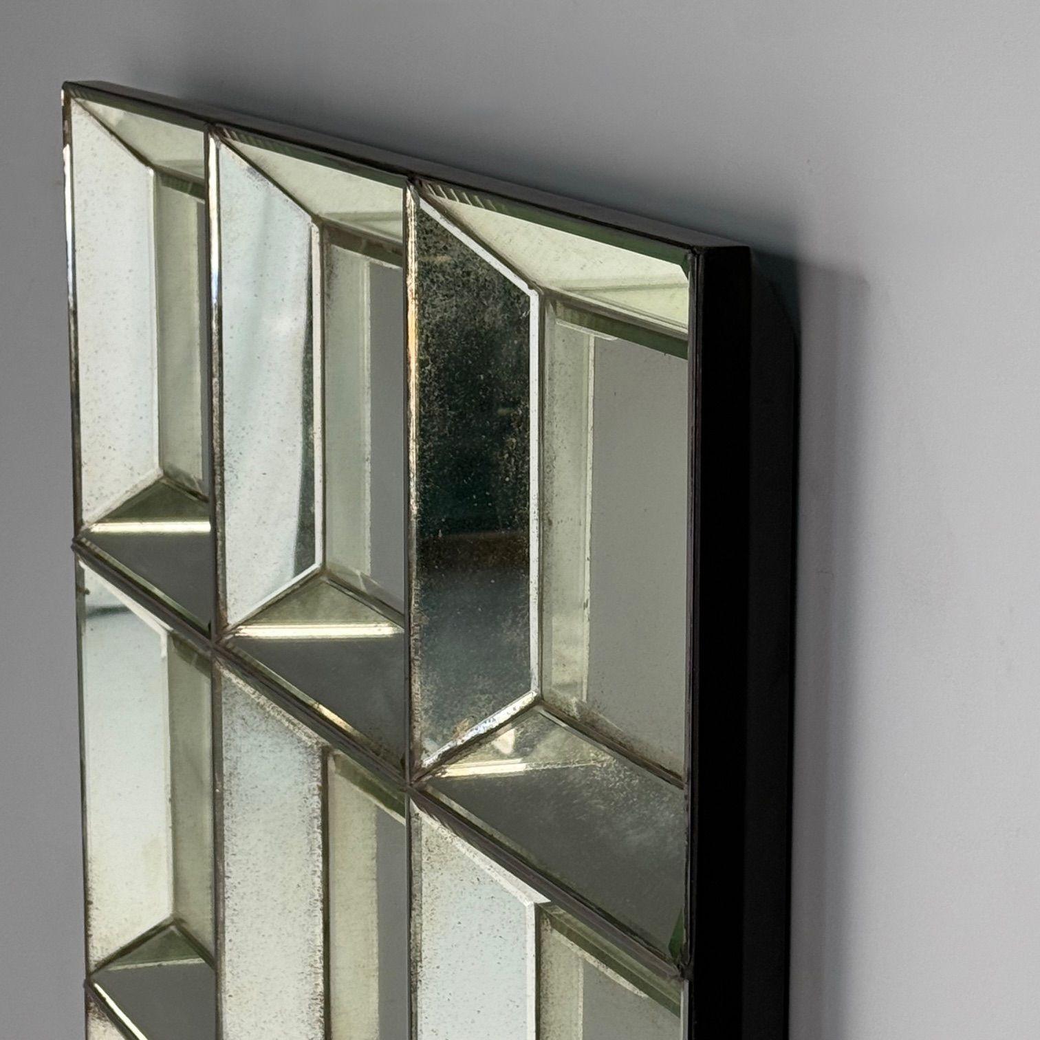 Venetian Shadowbox Wall Mirror, Distressed Beveled Glass, 21st C. 2