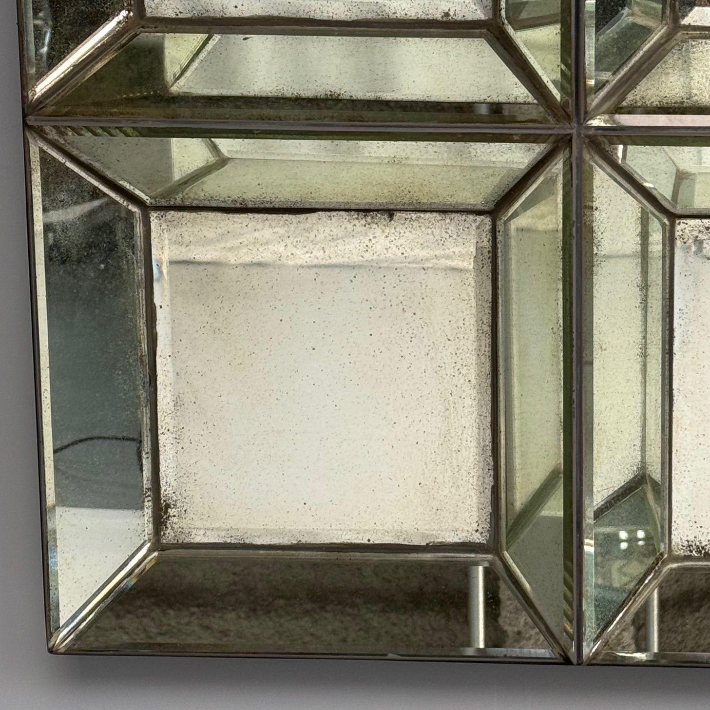 Venetian Shadowbox Wall Mirror, Distressed Beveled Glass, 21st C. 3