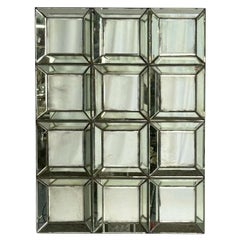 Venetian Shadowbox Wall Mirror, Distressed Beveled Glass, 21st C.