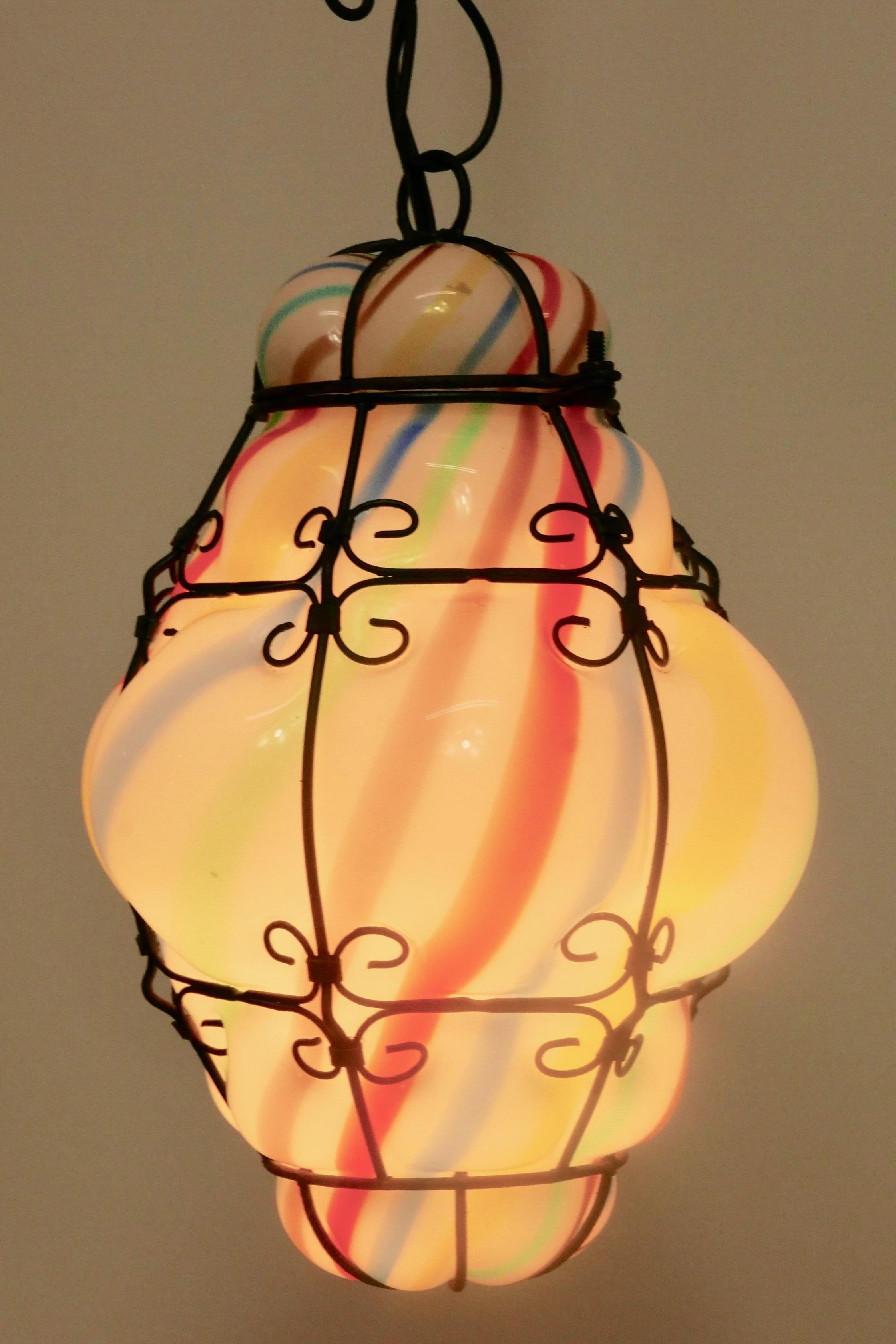Venetian Shaped Blown Glass and Metal Hanging Pendant For Sale 7