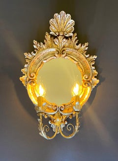Gilt Wood Baroque Mirror, Silver Hand-Carved, Italy, 1960s, 2-light Mirror