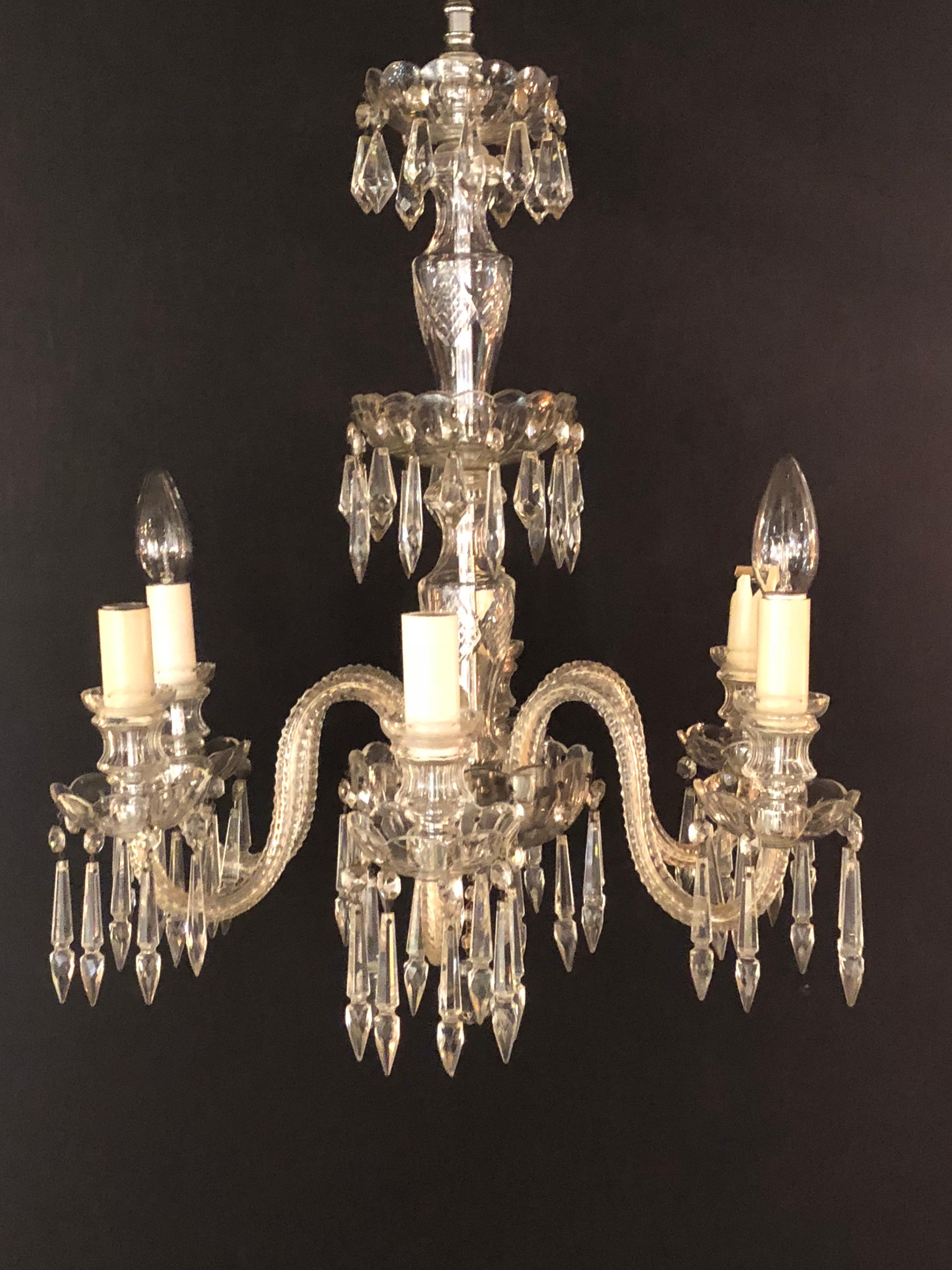 Art Deco Venetian Six-Light Cut Crystal Chandelier, circa 1920