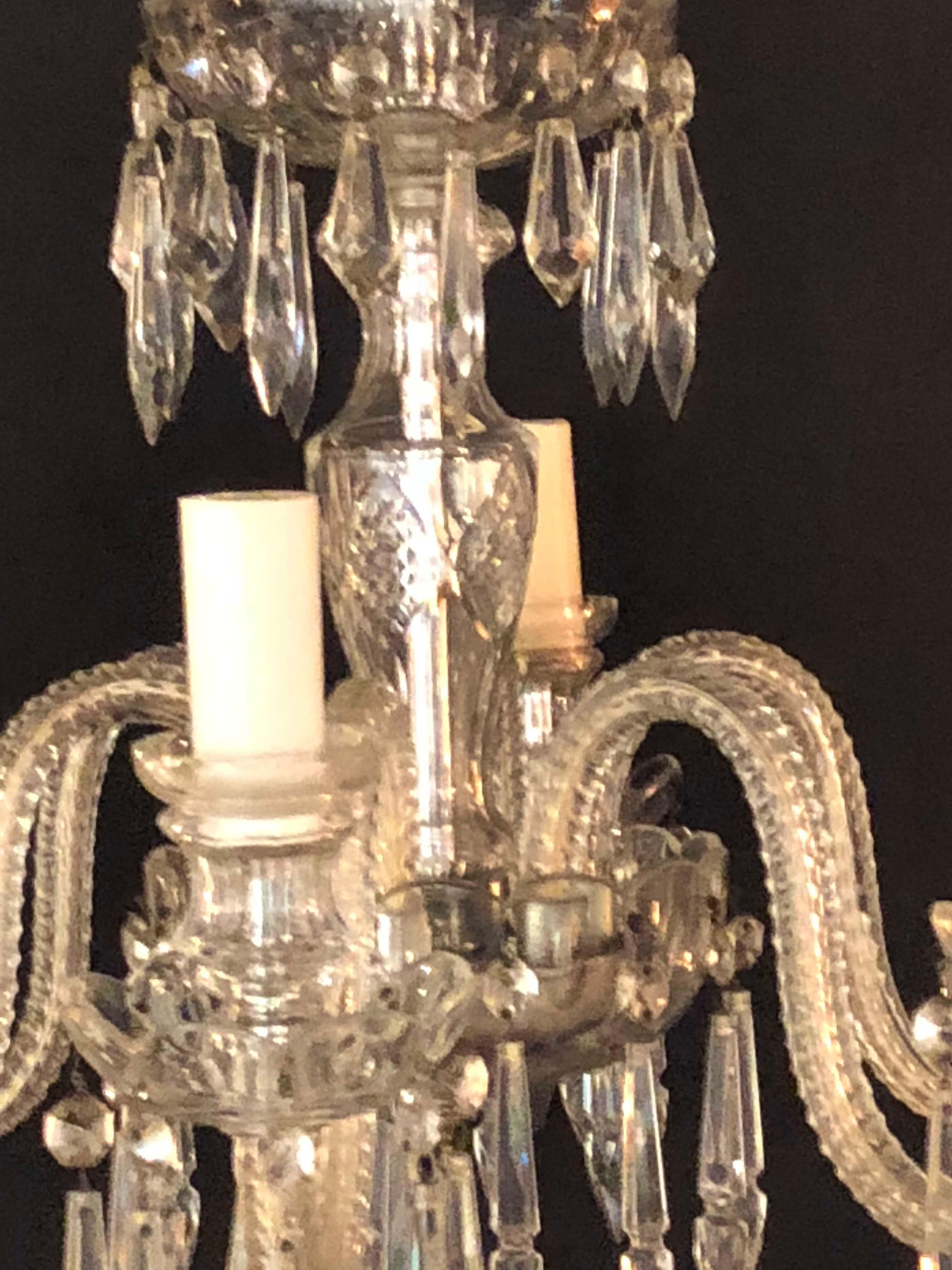 Venetian Six-Light Cut Crystal Chandelier, circa 1920 In Good Condition In Stamford, CT