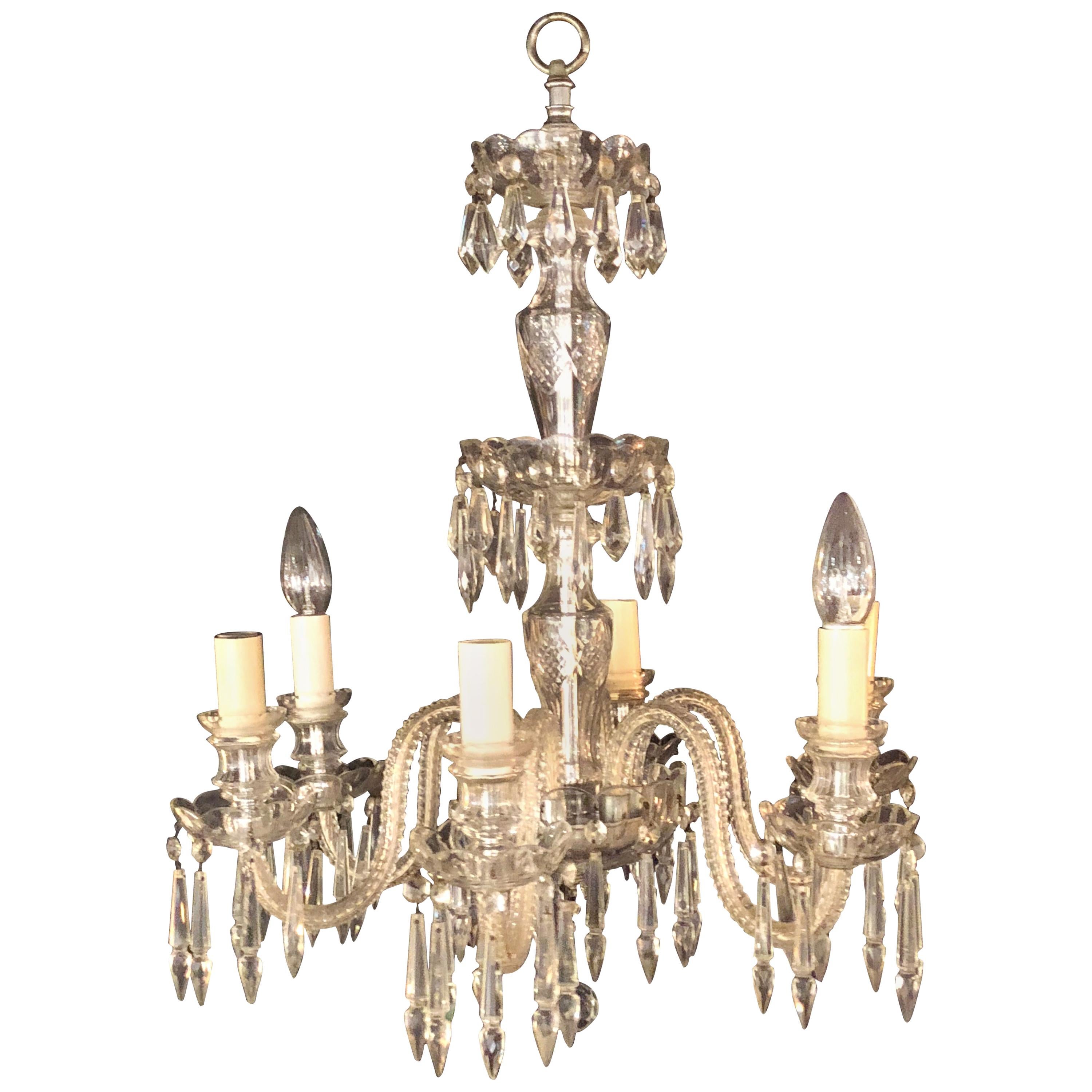 Venetian Six-Light Cut Crystal Chandelier, circa 1920