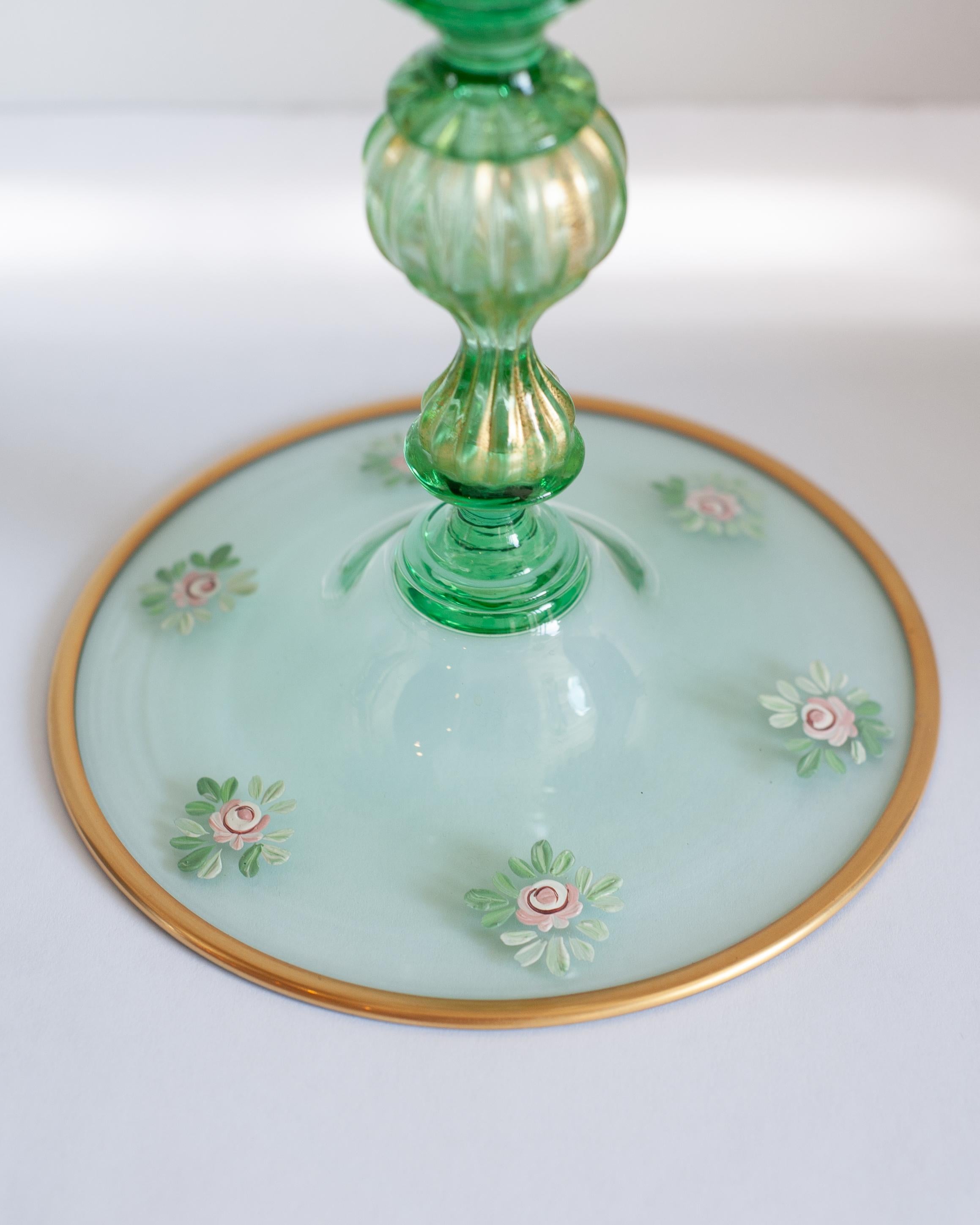 Gilt Contemporary Venetian Spring Green Murano Gilded Vase with Cherubs For Sale