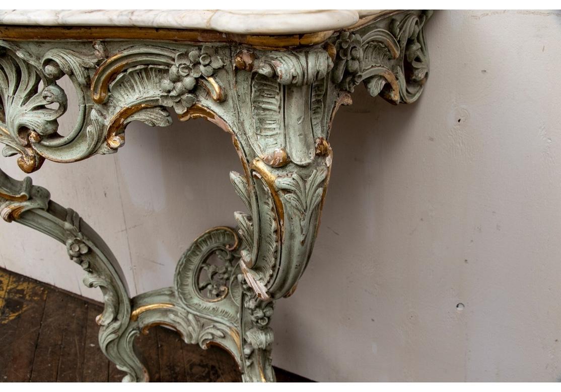 Venetian Style Carved and Paint Decorated Marble Top Wall Mounted Console 2