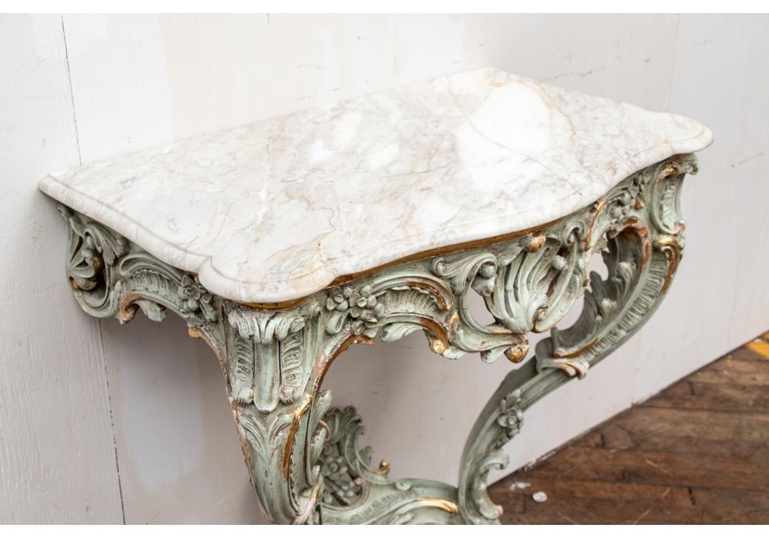 Venetian Style Carved and Paint Decorated Marble Top Wall Mounted Console 4