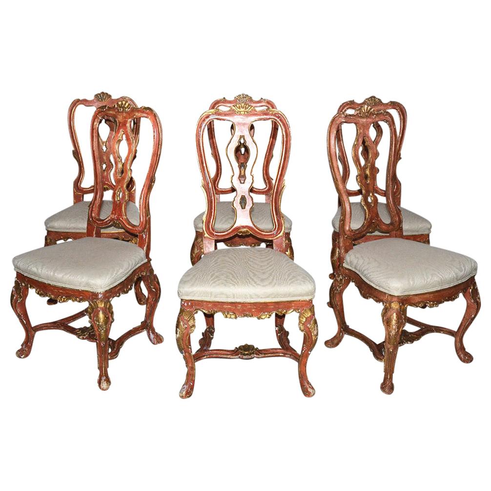 Venetian Style Carved, Gilt and Paint Decorated Dining Chairs