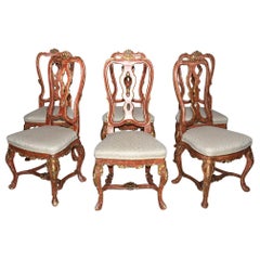 Antique Venetian Style Carved, Gilt and Paint Decorated Dining Chairs