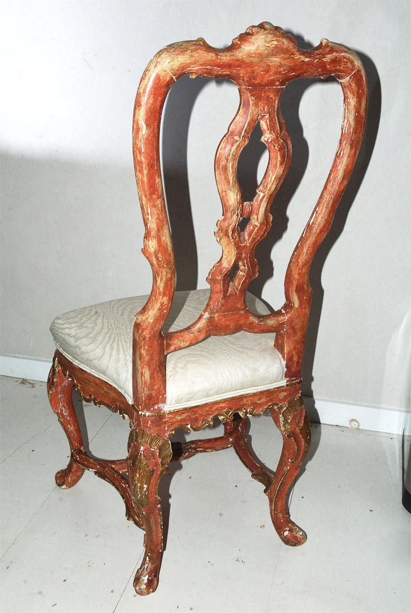 Baroque Venetian Style Carved, Gilt and Paint Decorated Dining Chairs For Sale