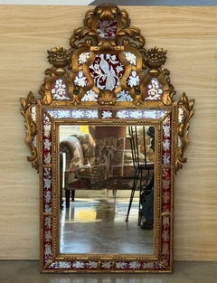 Venetian Style Carved Wood Gilted Mirror with Red Glass Border