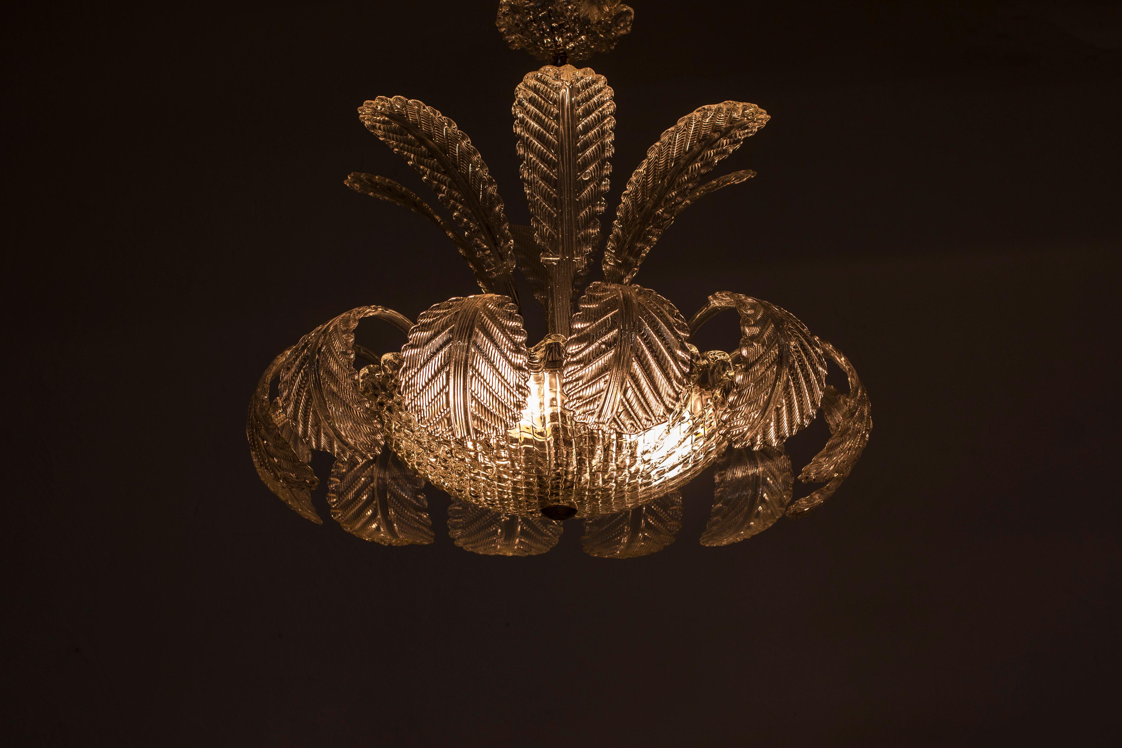 Venetian Style Chandelier by Fritz Kurz for Orrefors, Made in Sweden circa 1940s 2
