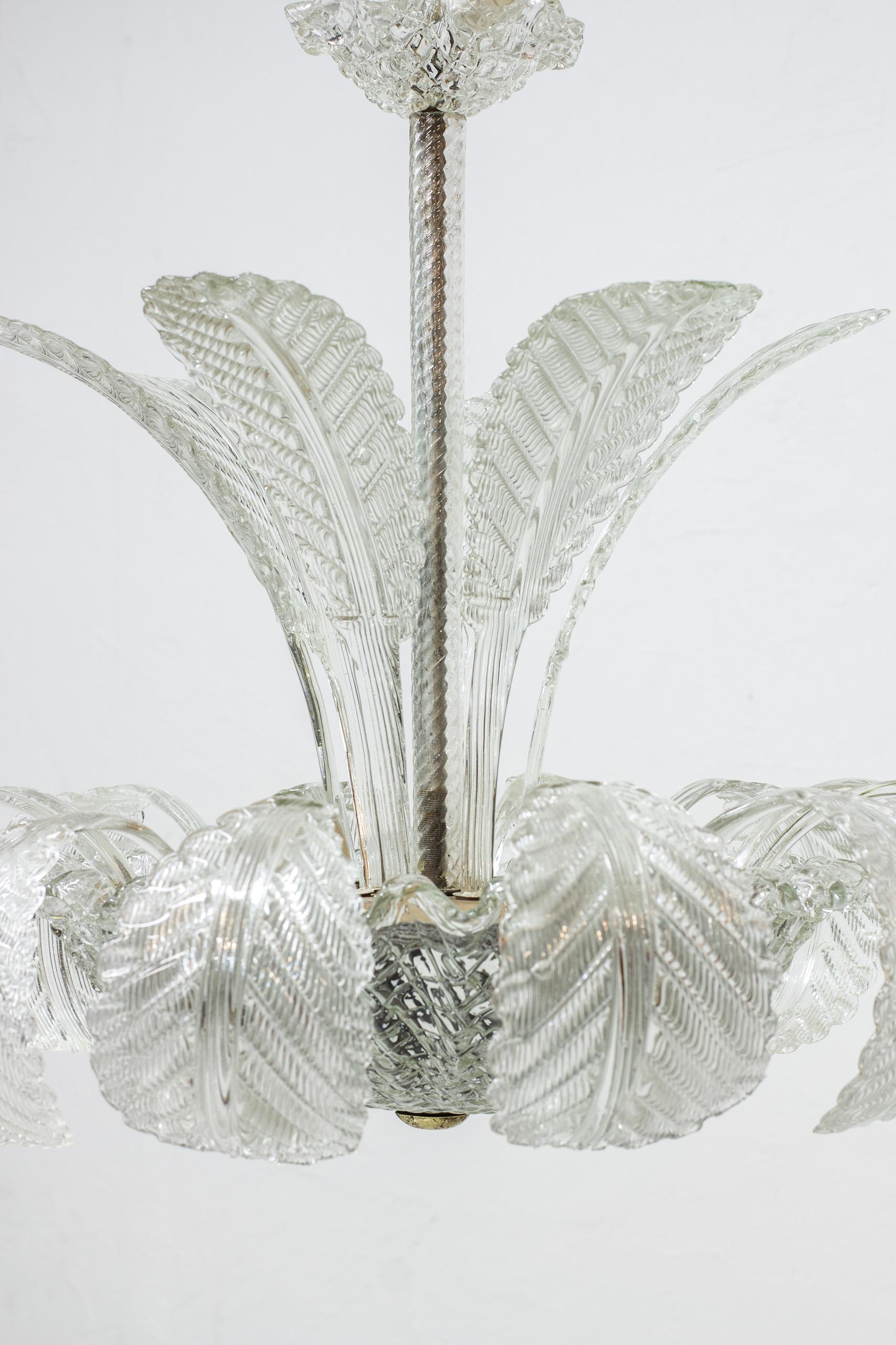Cast Venetian Style Chandelier by Fritz Kurz for Orrefors, Made in Sweden circa 1940s