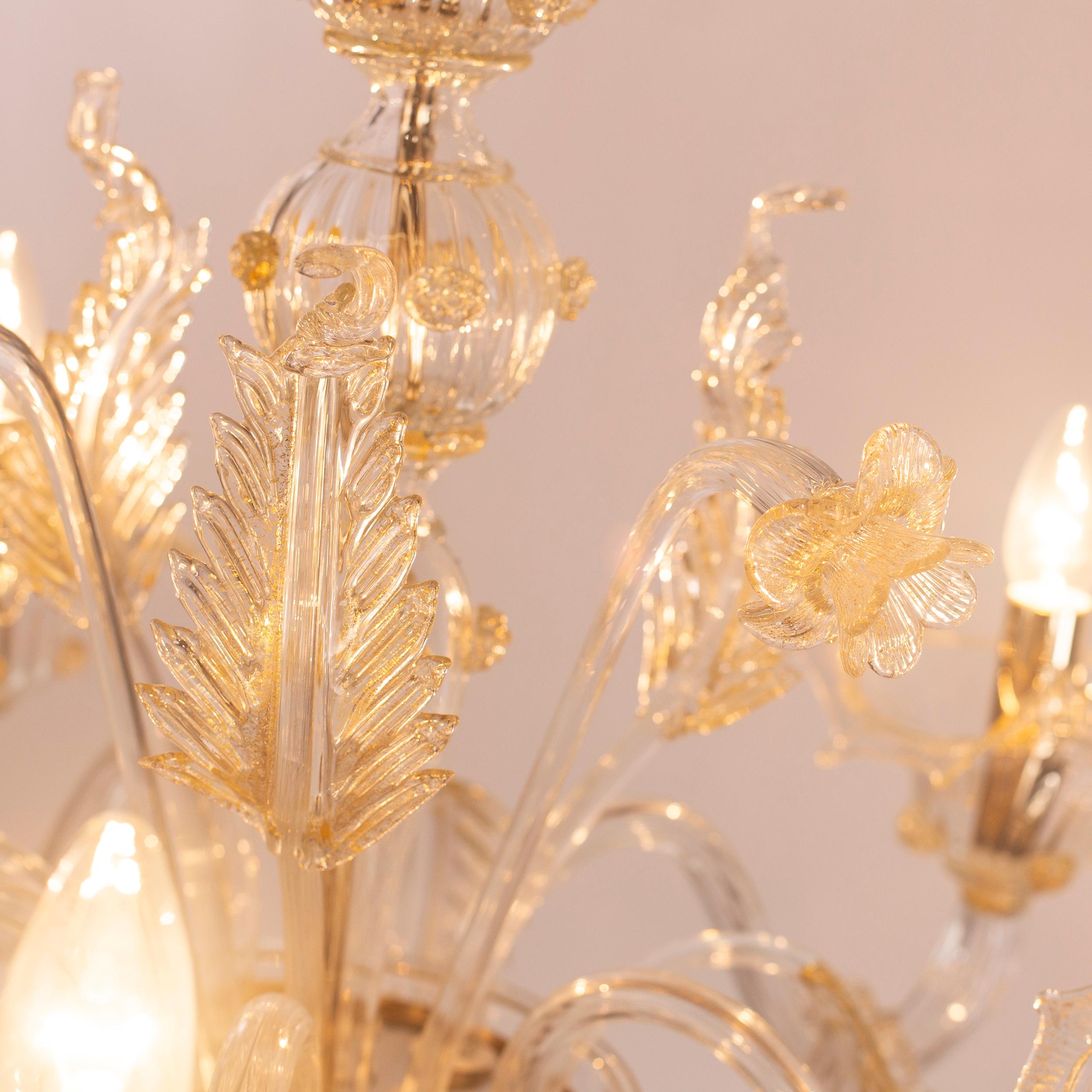 Autre Lustre de style vénitien transparent et doré en verre de Murano par Multiforme en stock en vente