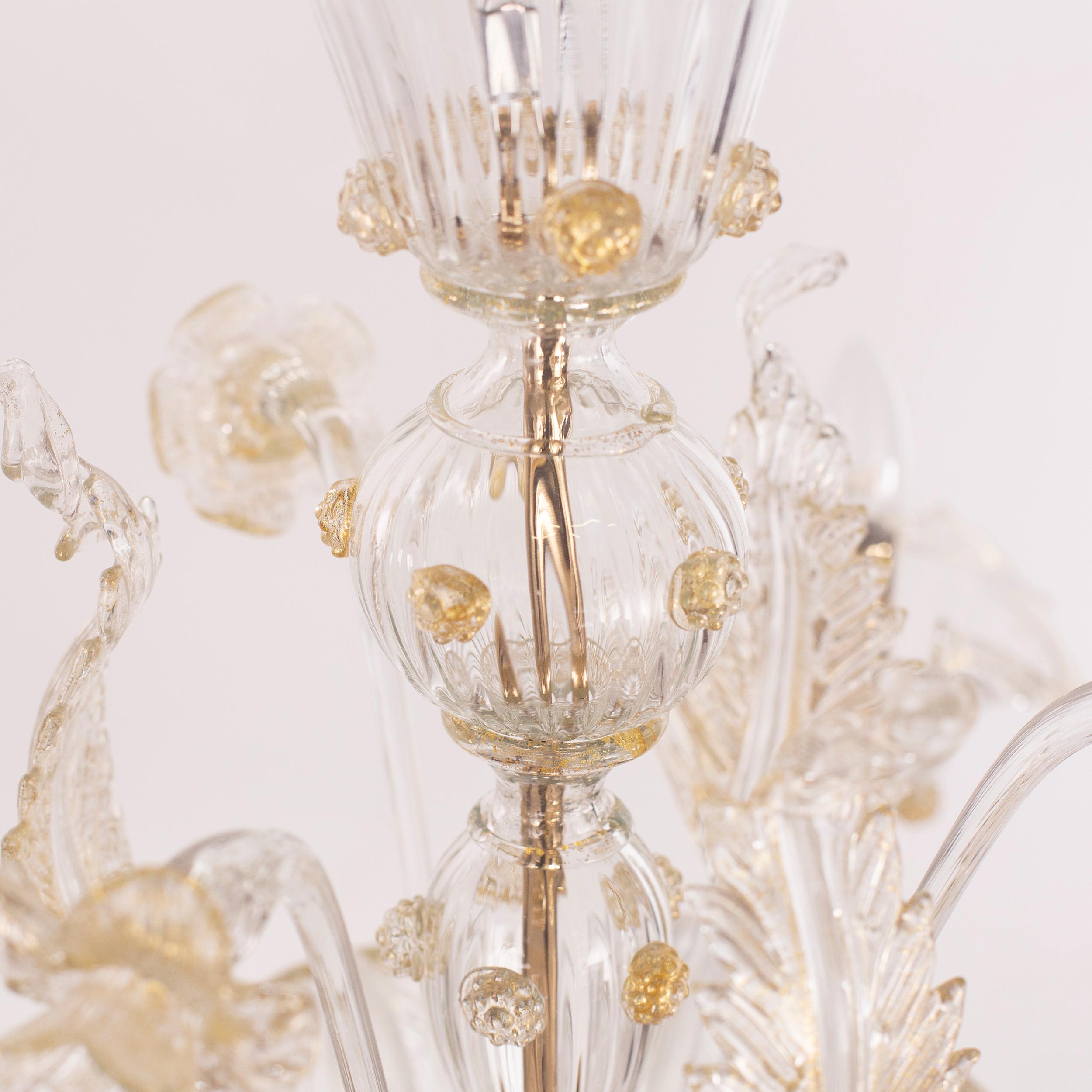 Venetian style Chandelier Clear and gold Murano Glass by Multiforme in Stock In New Condition For Sale In Trebaseleghe, IT
