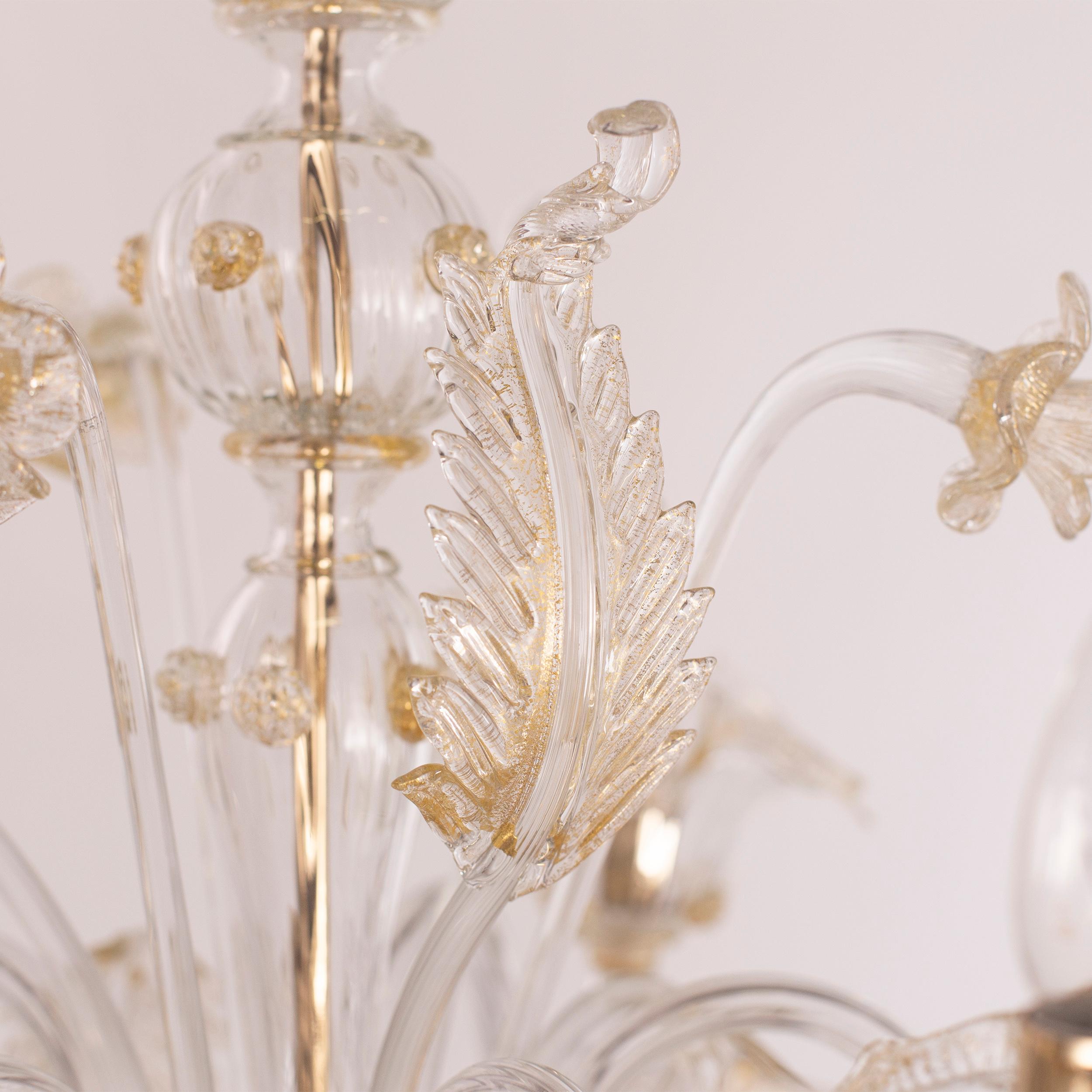 Venetian style Chandelier Clear and gold Murano Glass by Multiforme in Stock For Sale 2