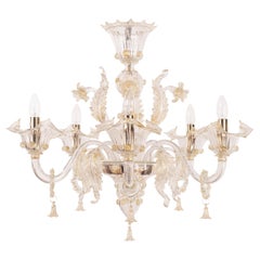 Venetian style Chandelier Clear and gold Murano Glass by Multiforme in Stock