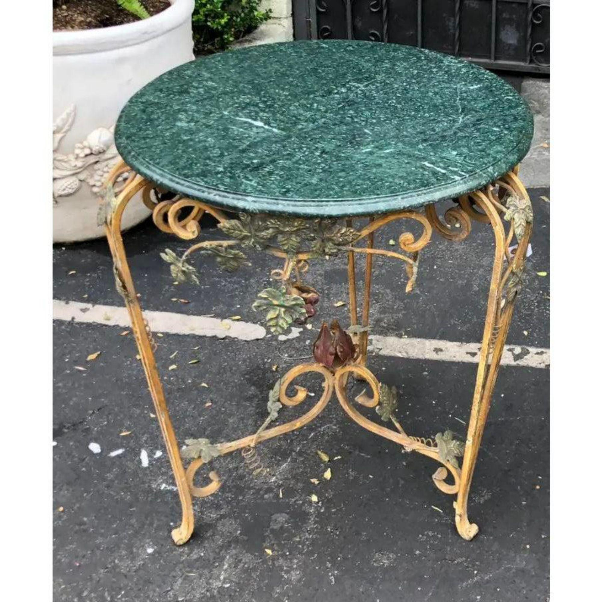 Venetian Style Charles Pollock for William Switzer tole iron & marble table
Priced each!

Additional information: 
Materials: Iron, Marble, Tole
Color: Green
Brand: William Switzer
Designer: Charles Pollock
Period: Late 20th Century
Styles:
