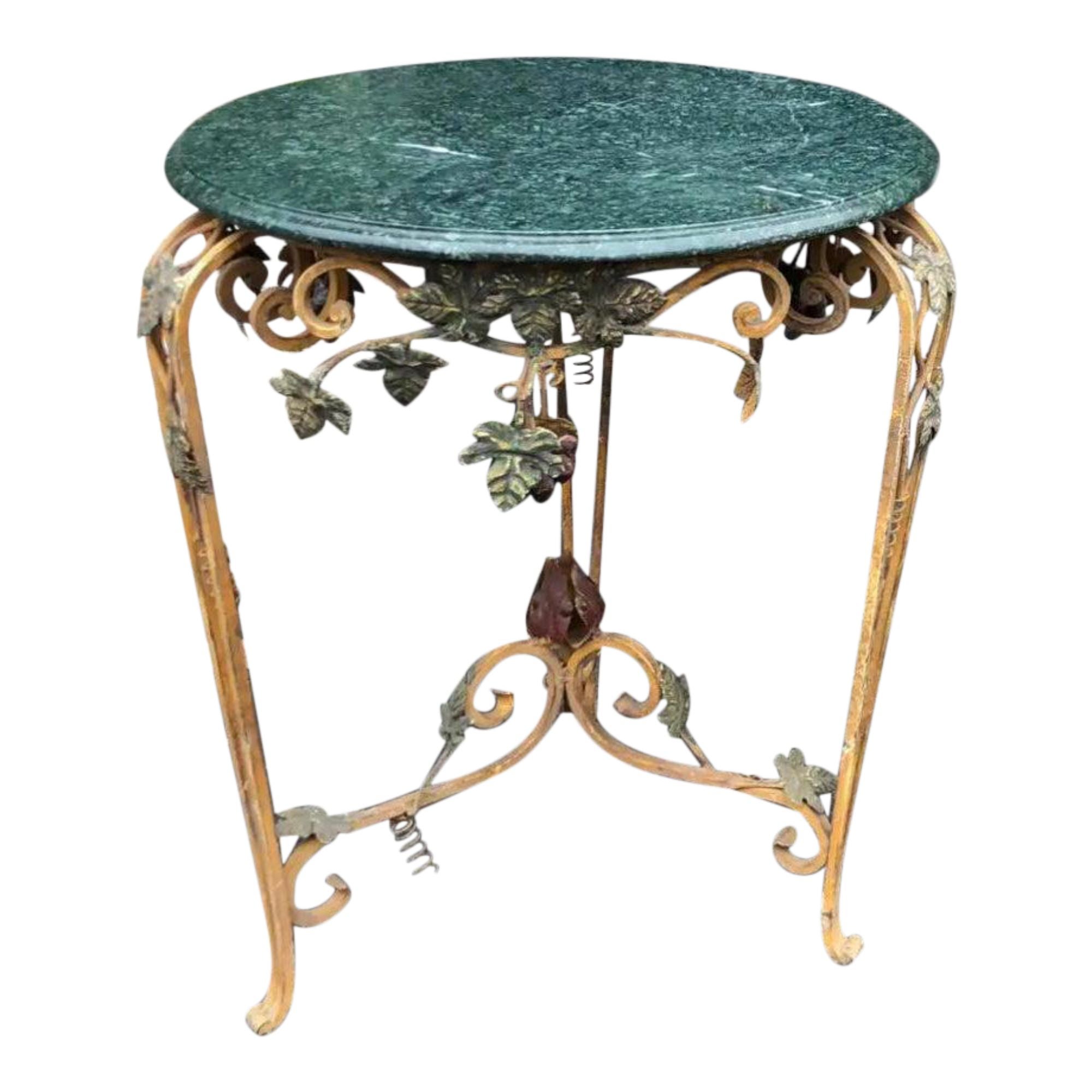 Venetian Style Charles Pollock for William Switzer Tole Iron & Marble Table For Sale