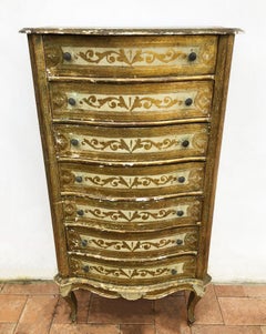 Cassettone in stile veneziano del 1960, dipinto originale usurato