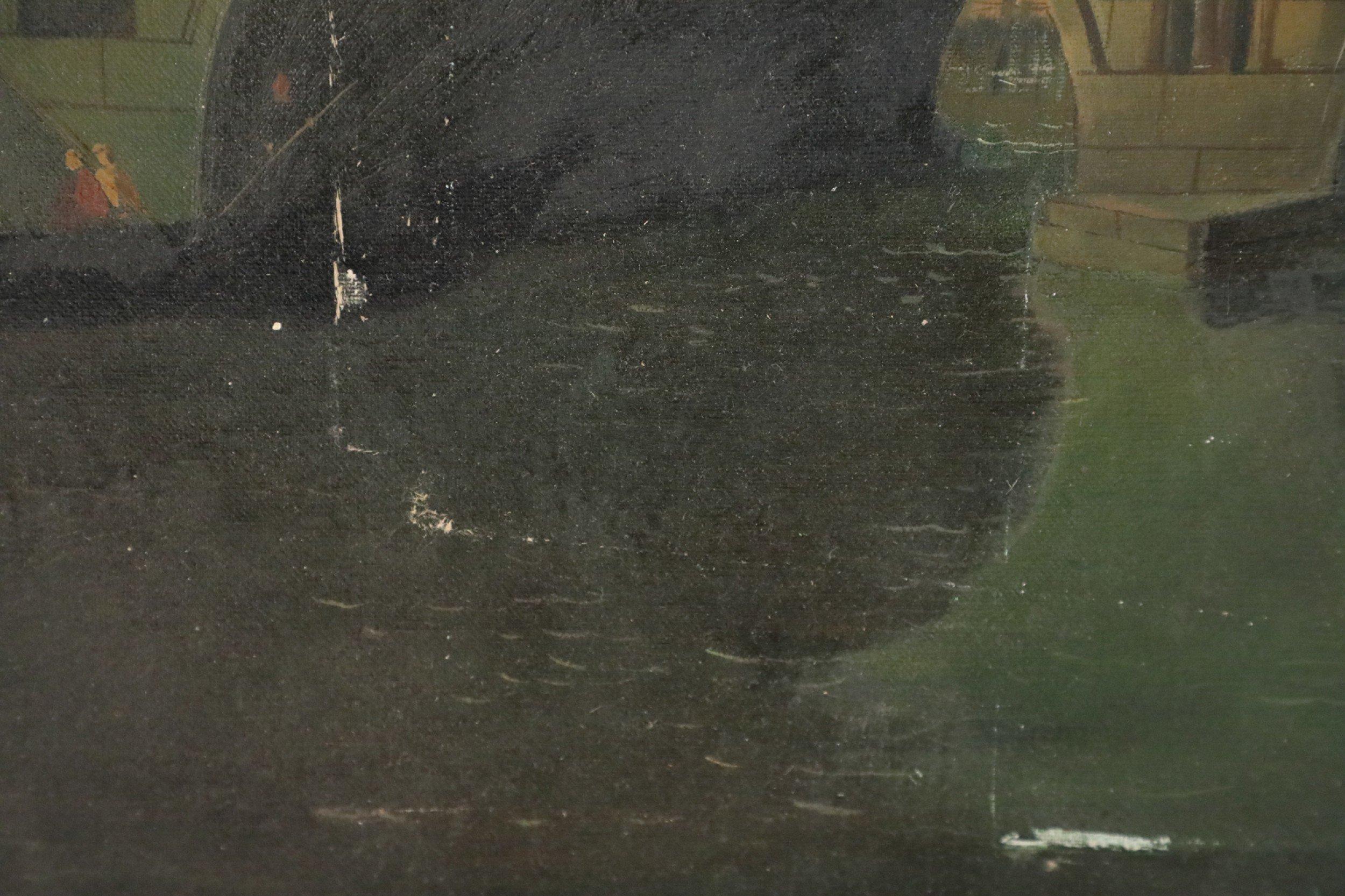 Grand Tour Style 20th Century Venetian Canal Painting on Canvas In Good Condition For Sale In Queens, NY