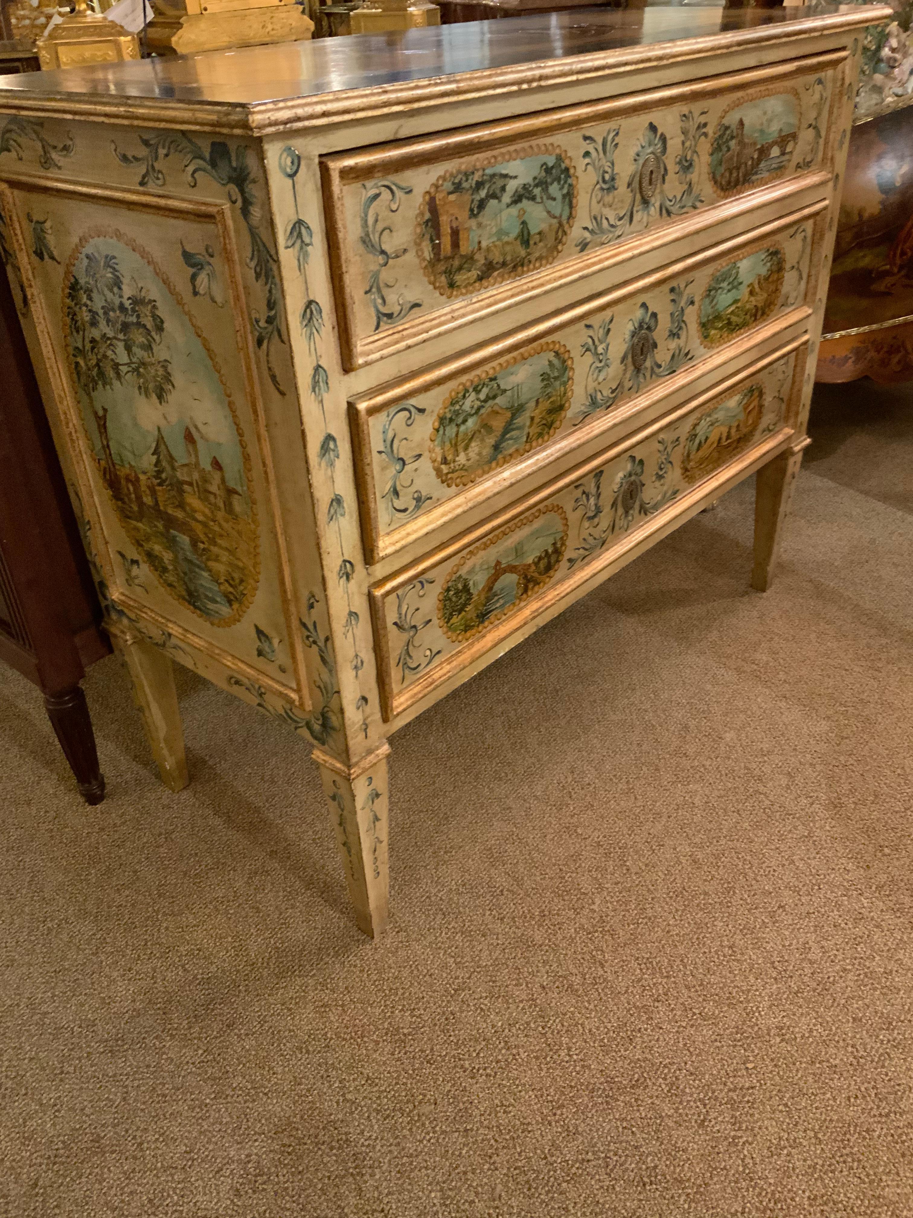 Hand-Painted Venetian-Style Commode in the Neoclassical Taste, Hand Painted For Sale
