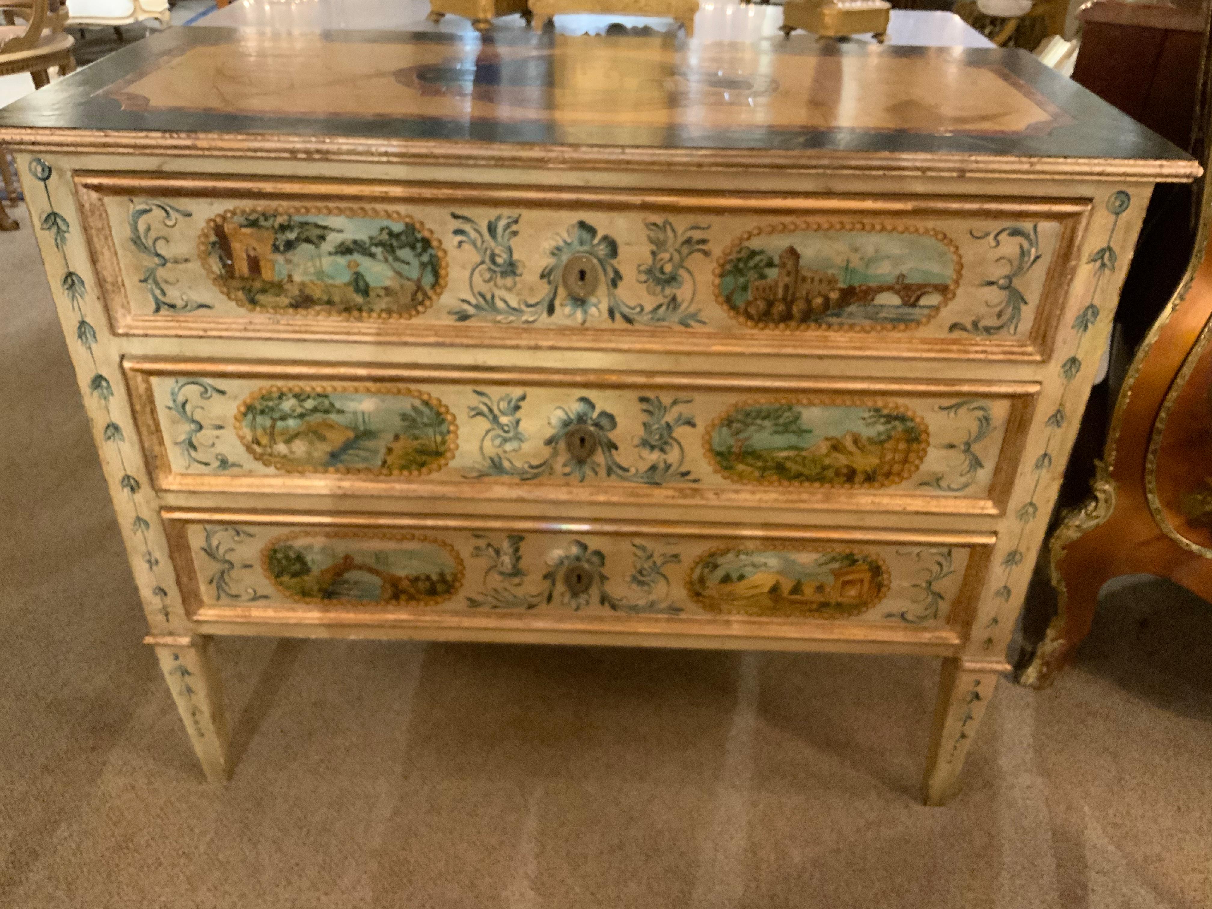 Wood Venetian-Style Commode in the Neoclassical Taste, Hand Painted For Sale
