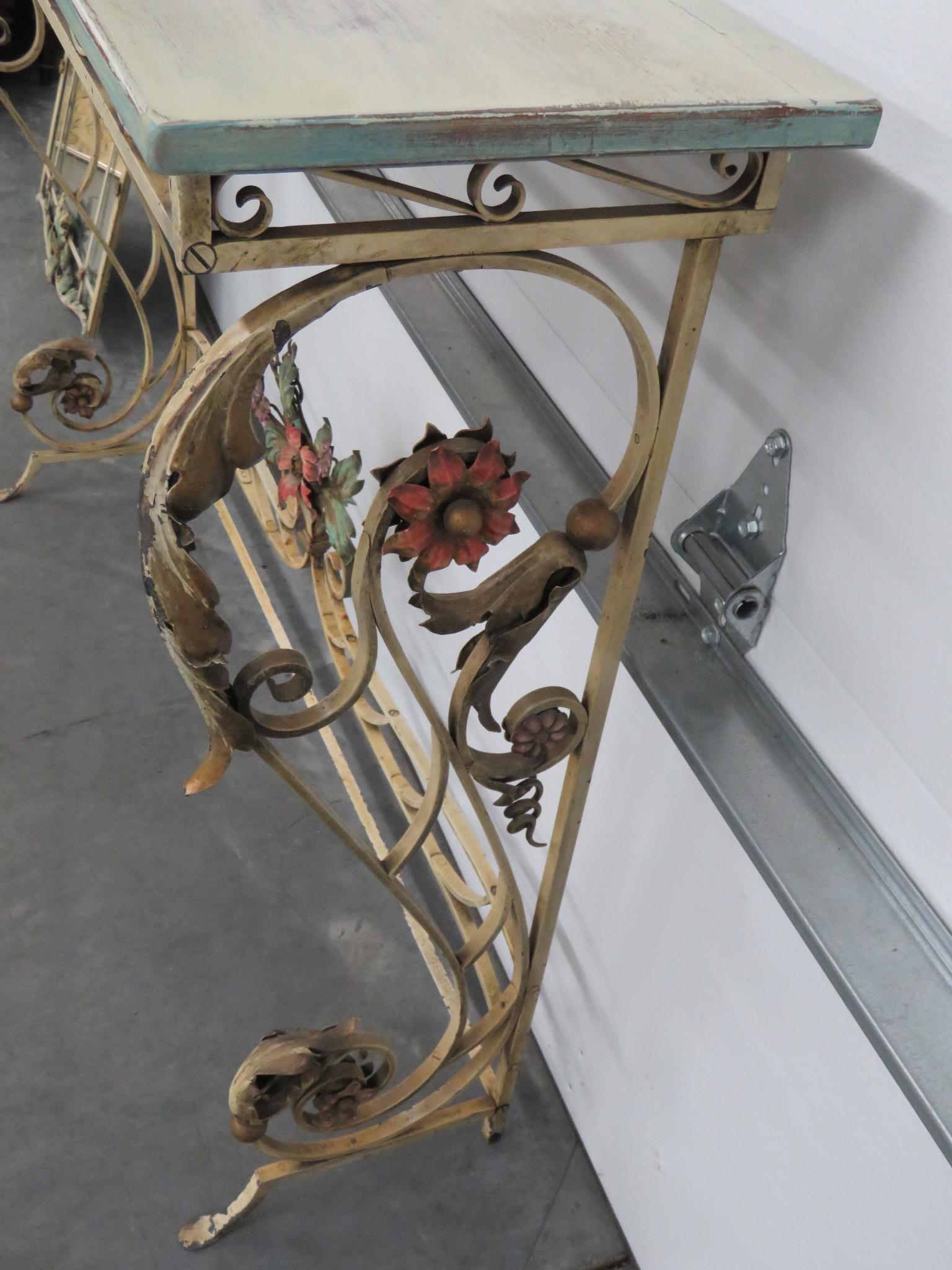 20th Century Paint Decorated Wrought Iron Italian Venetian Style Console and Mirror
