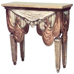 Venetian-Style Console Table with White Finish, Gilt Trim, Marble Top