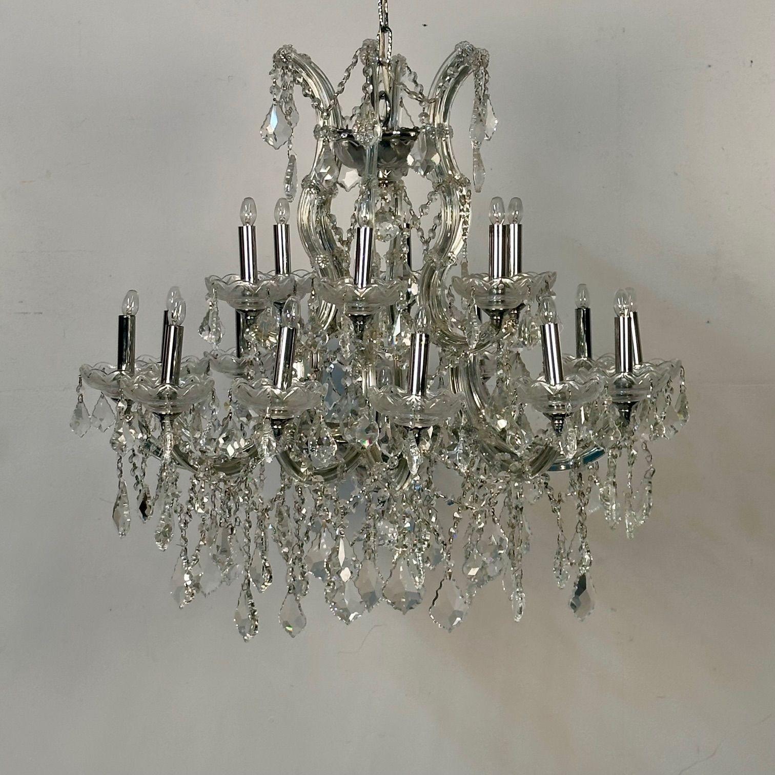 Venetian Style Chandelier Having 19 Lights, Crystal and Chrome

A decorative and finely cut crystal chandelier having 12 lighted arms on the bottom and 6 lighted arms on top with one single center light in the lower tier. From a Greenwich CT estate