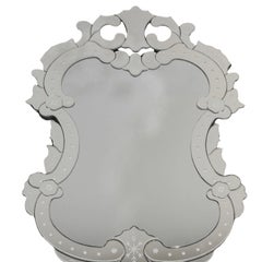 Venetian Etched Wall Mirror, Glass & Metal, Hollywood Regency Style