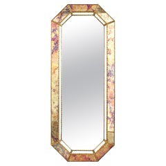 Venetian Style Full Length Octagonal Mirror in Pink Purple Glass & Brass Details