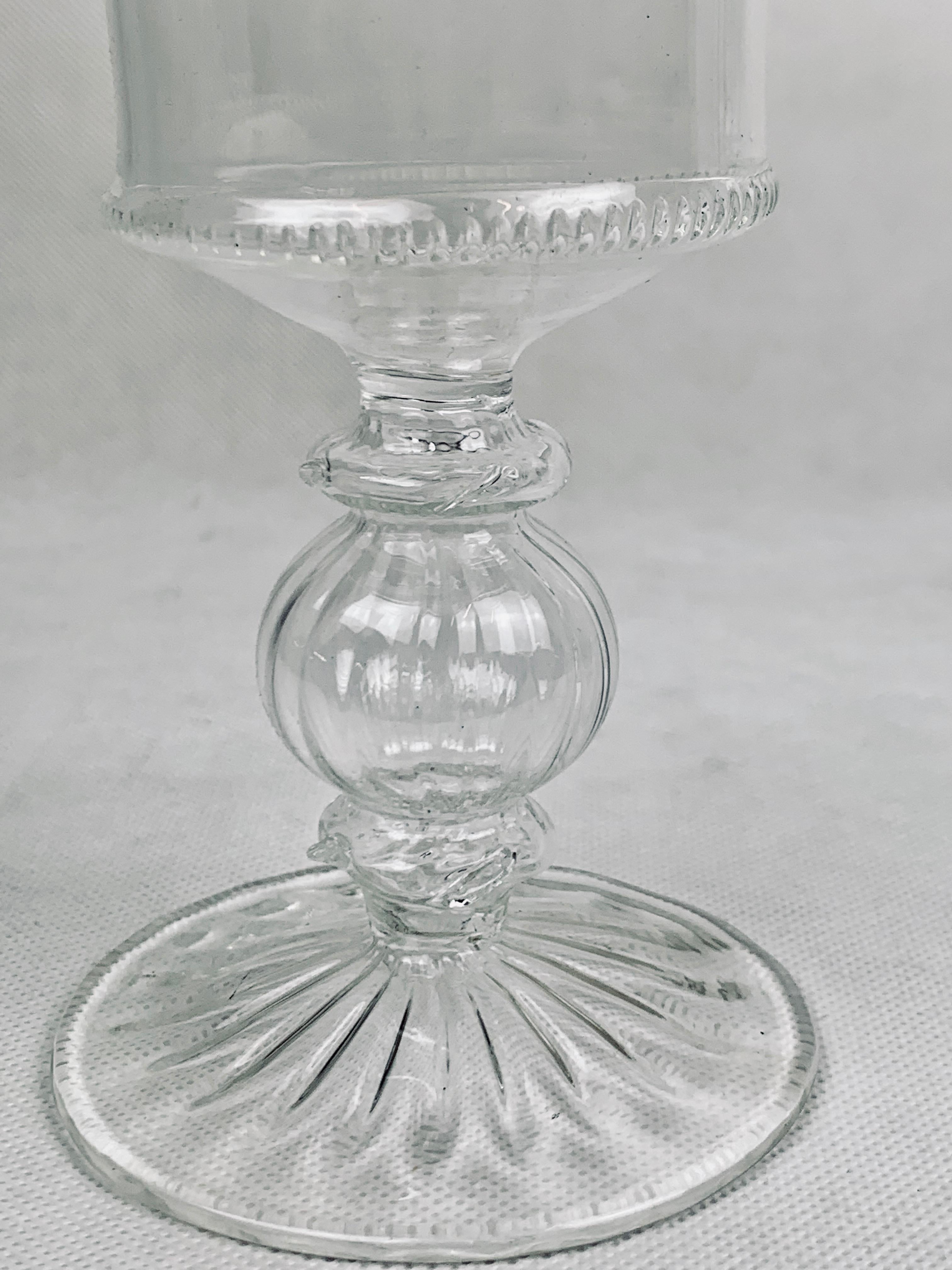 Hand-Crafted Set of Four Venetian Style Clear Blown Wine Glasses