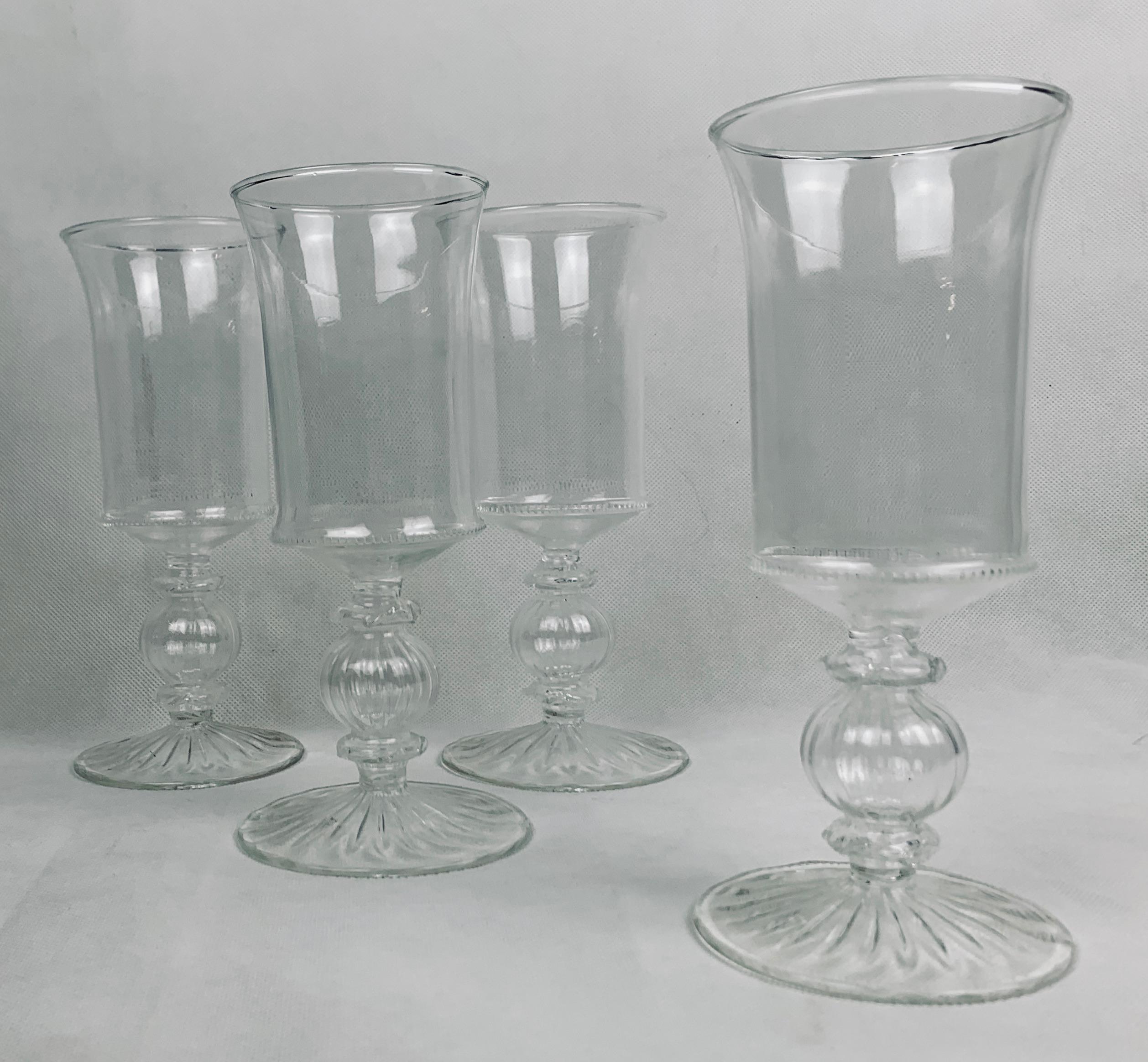 Set of Four Venetian Style Clear Blown Wine Glasses In Good Condition In West Palm Beach, FL