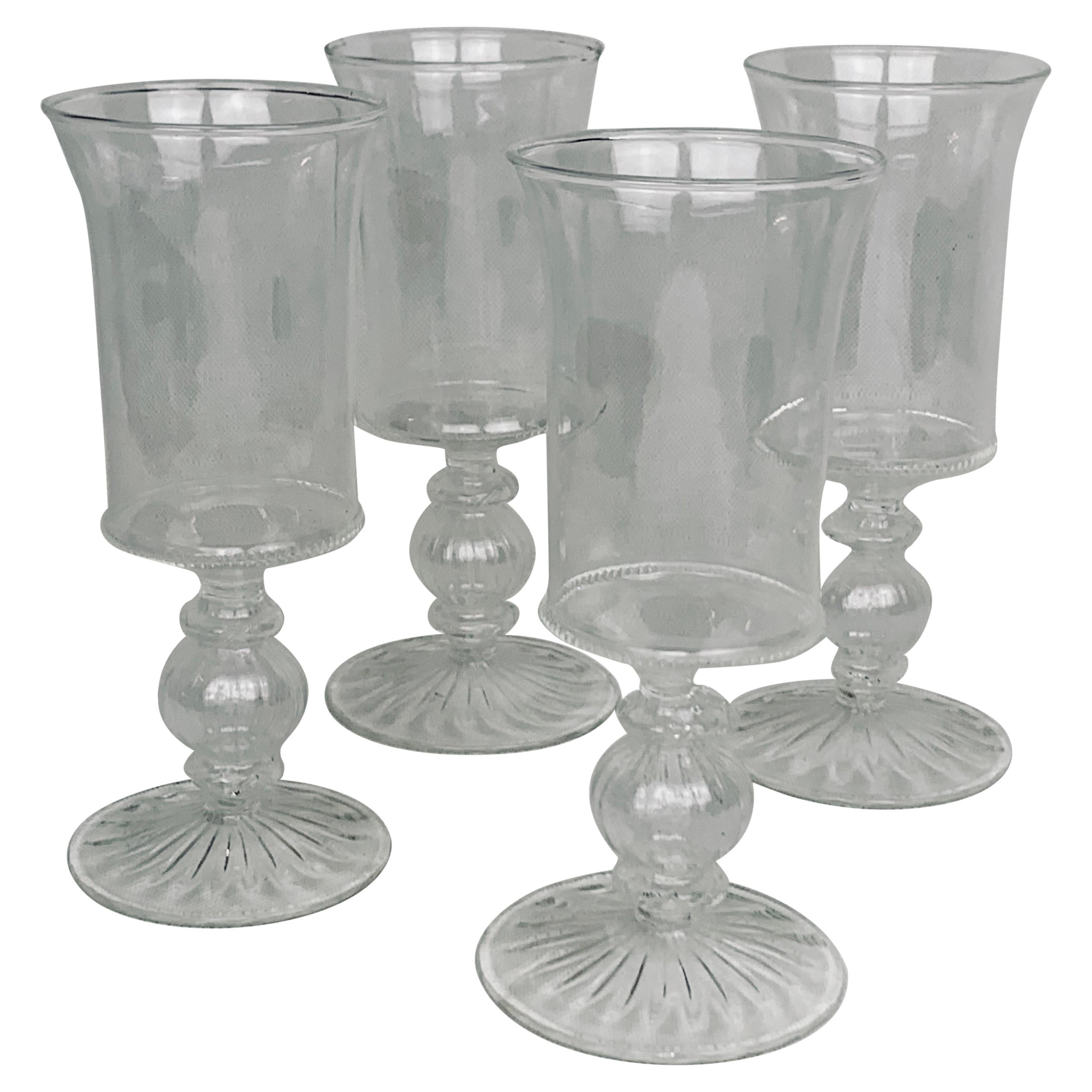 Set of Four Venetian Style Clear Blown Wine Glasses