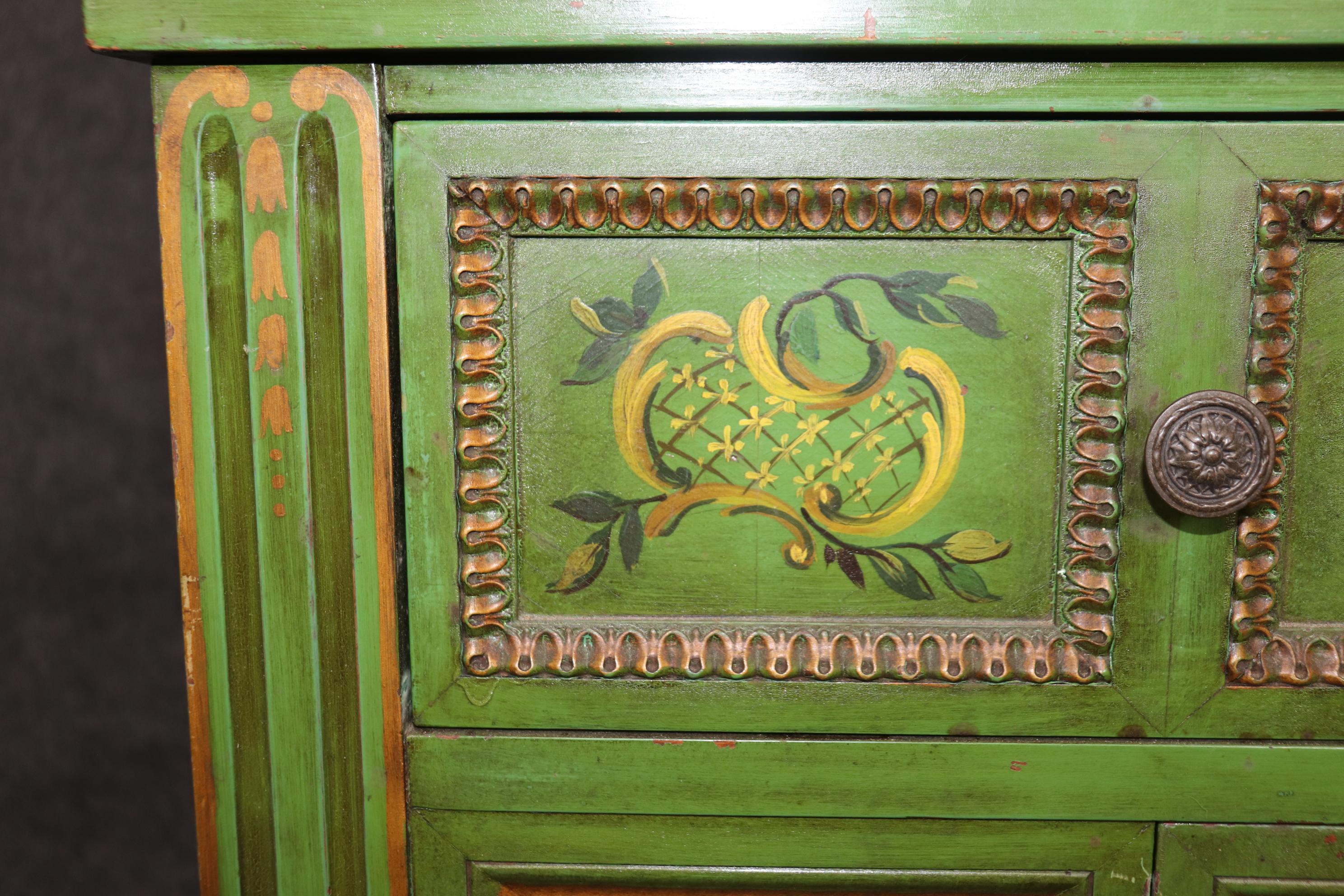 Venetian Style Green Floral Paint Decorated Commode For Sale 3