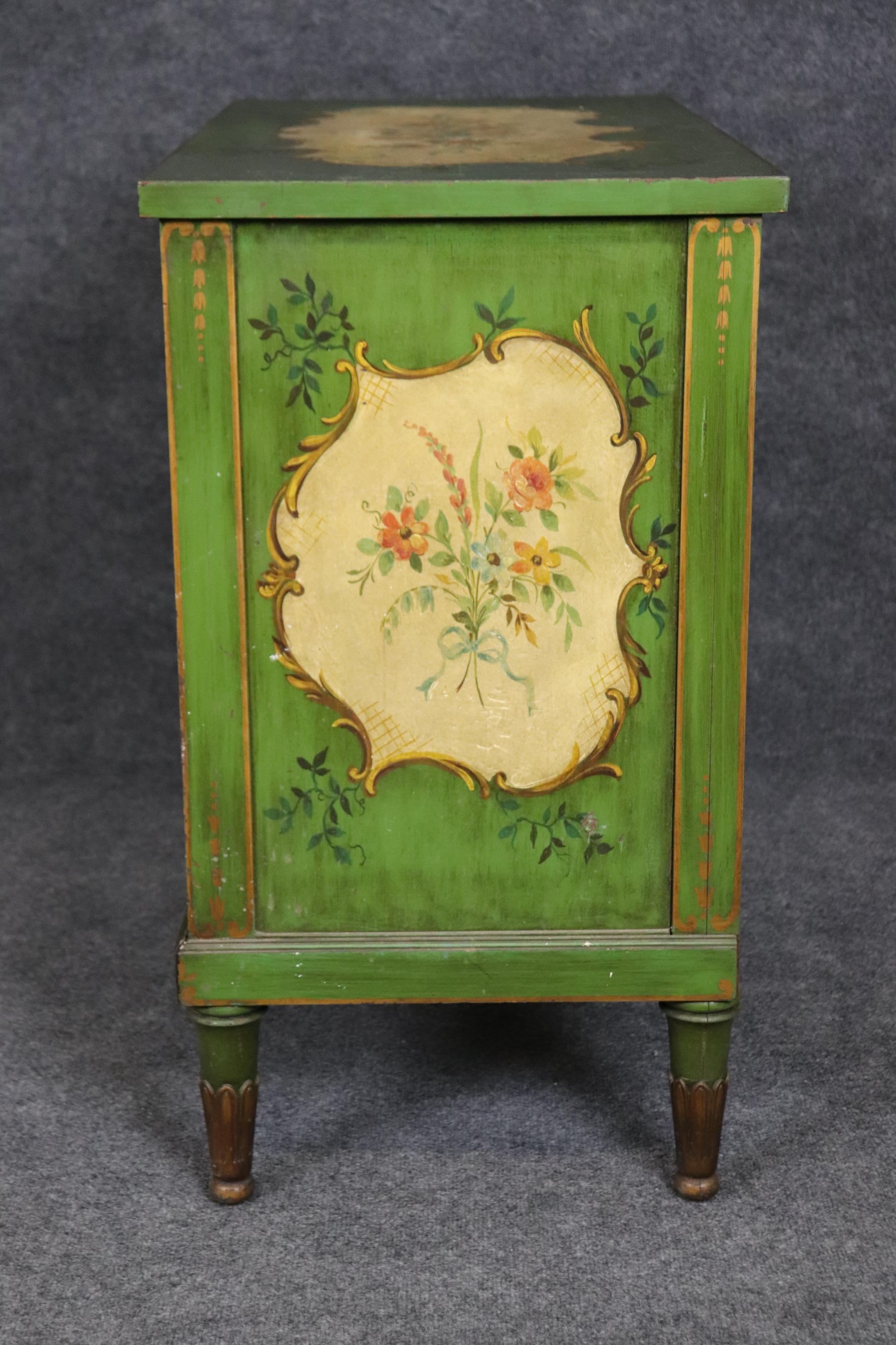 Adam Style Venetian Style Green Floral Paint Decorated Commode For Sale