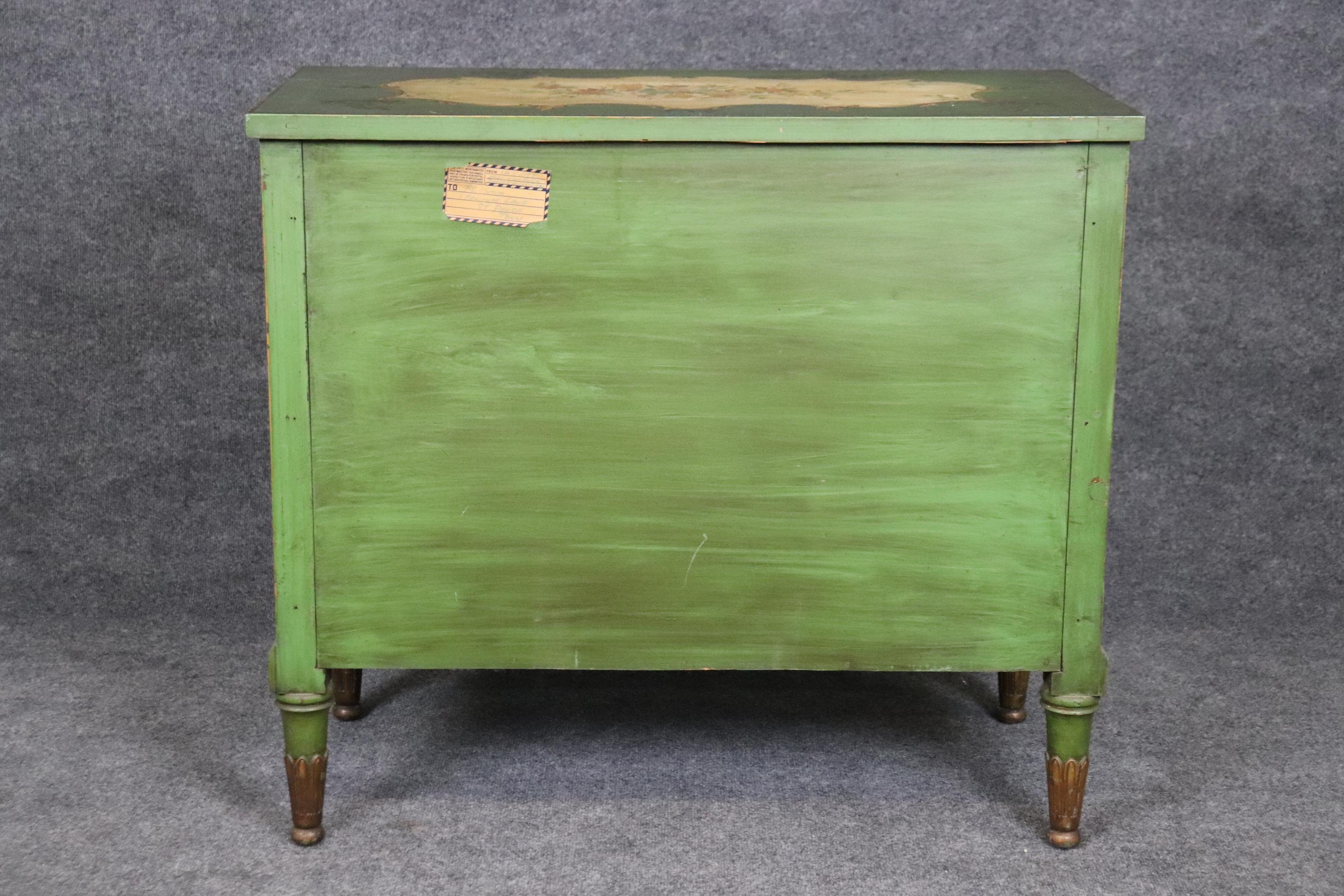 Unknown Venetian Style Green Floral Paint Decorated Commode For Sale
