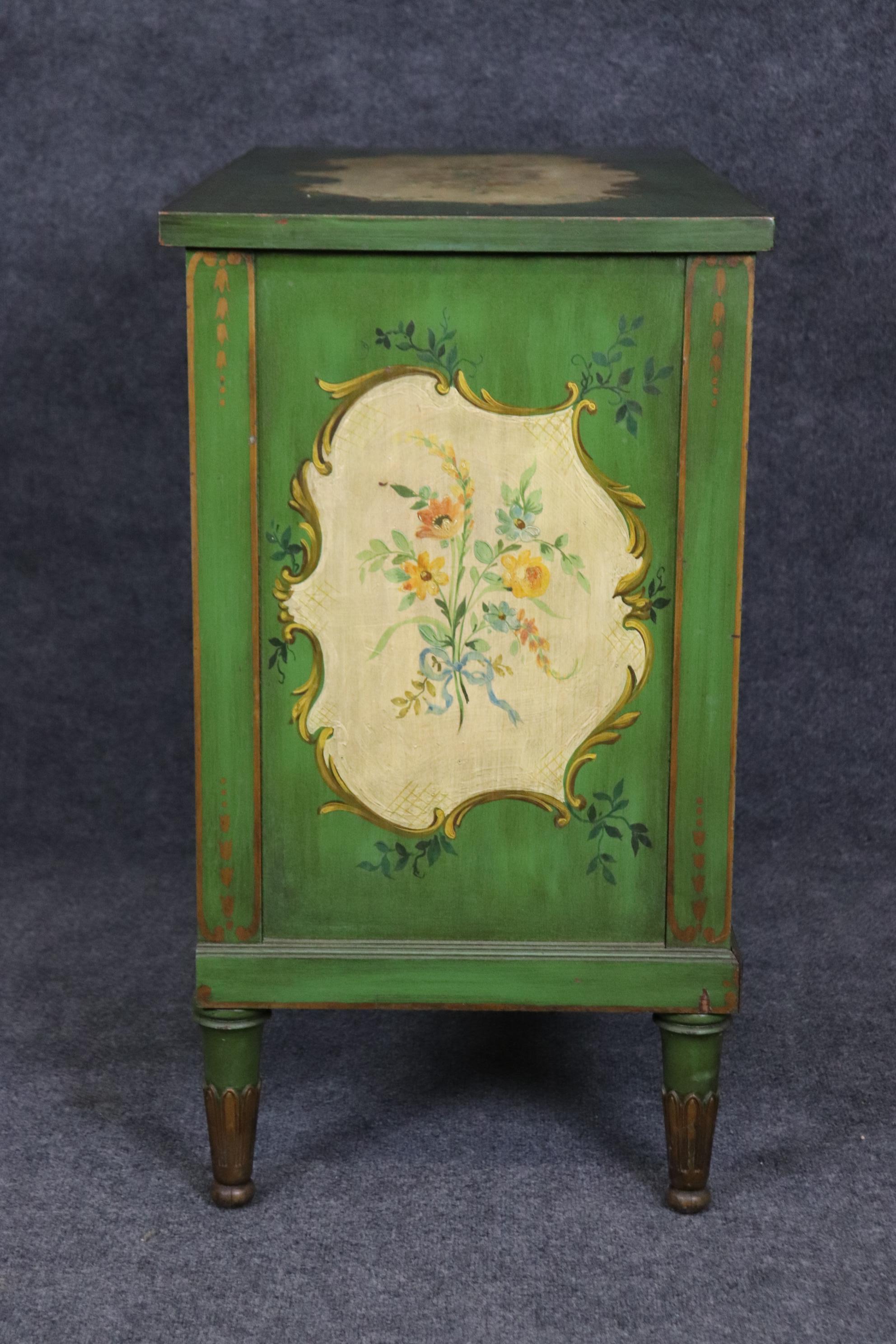Painted Venetian Style Green Floral Paint Decorated Commode For Sale