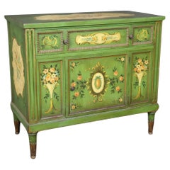 Vintage Venetian Style Green Floral Paint Decorated Commode
