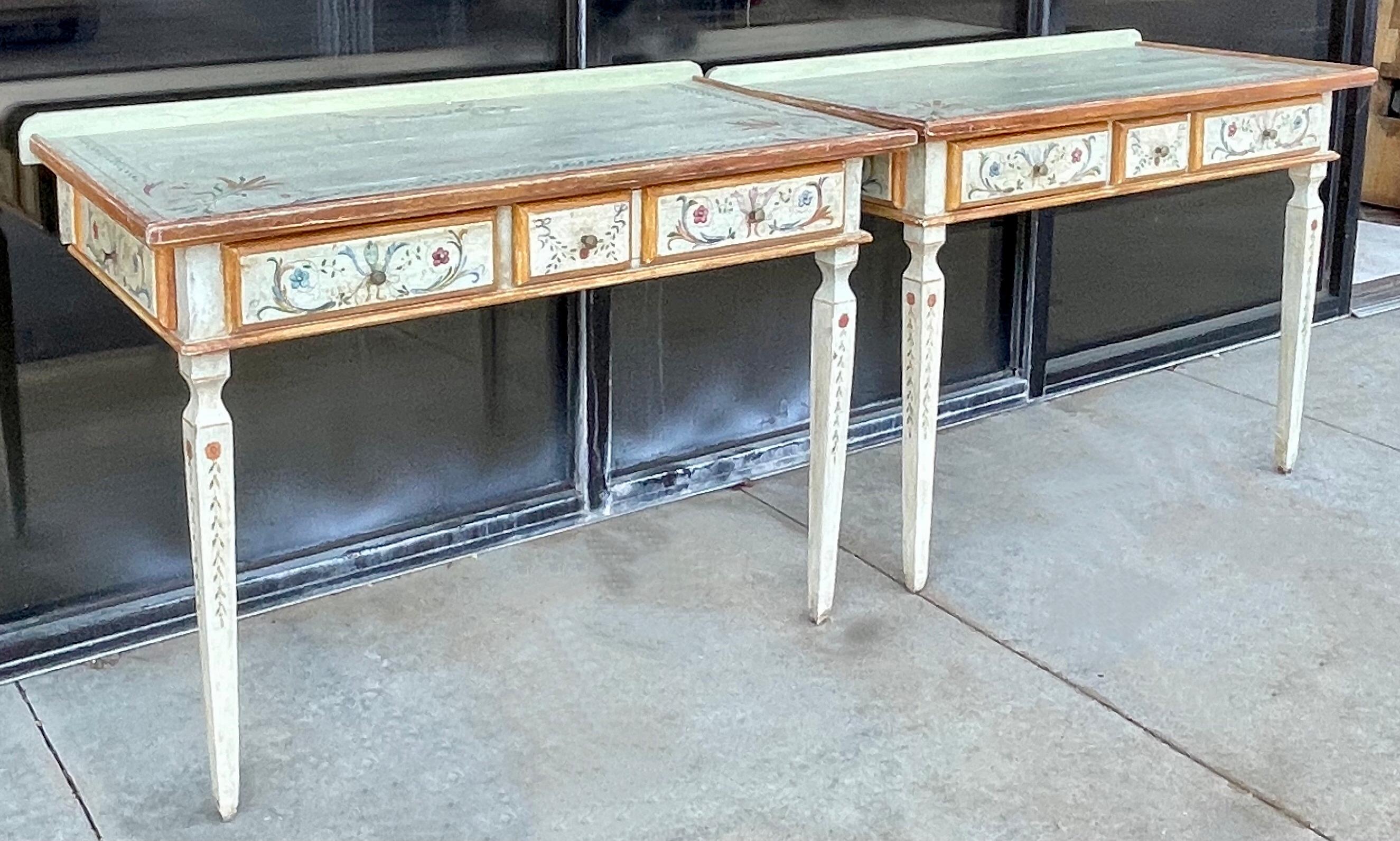 Venetian Style Hand Painted Console Tables / Desks by Niermann Weeks-Pair In Good Condition In Kennesaw, GA