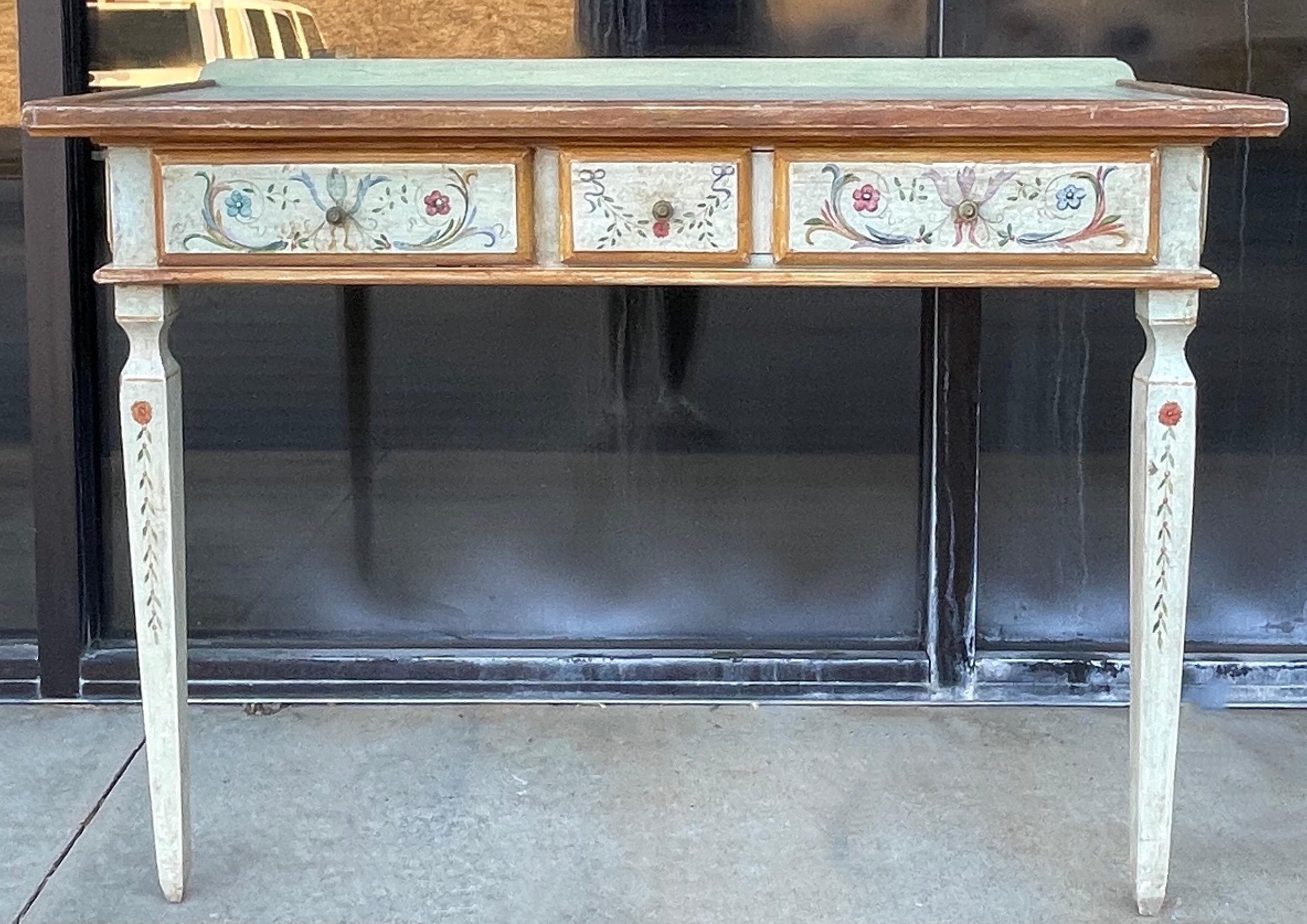 20th Century Venetian Style Hand Painted Console Tables / Desks by Niermann Weeks-Pair