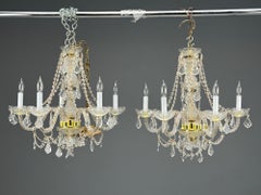 Venetian Style, Large Chandeliers, Brass, Crystal, Italy, 1960s